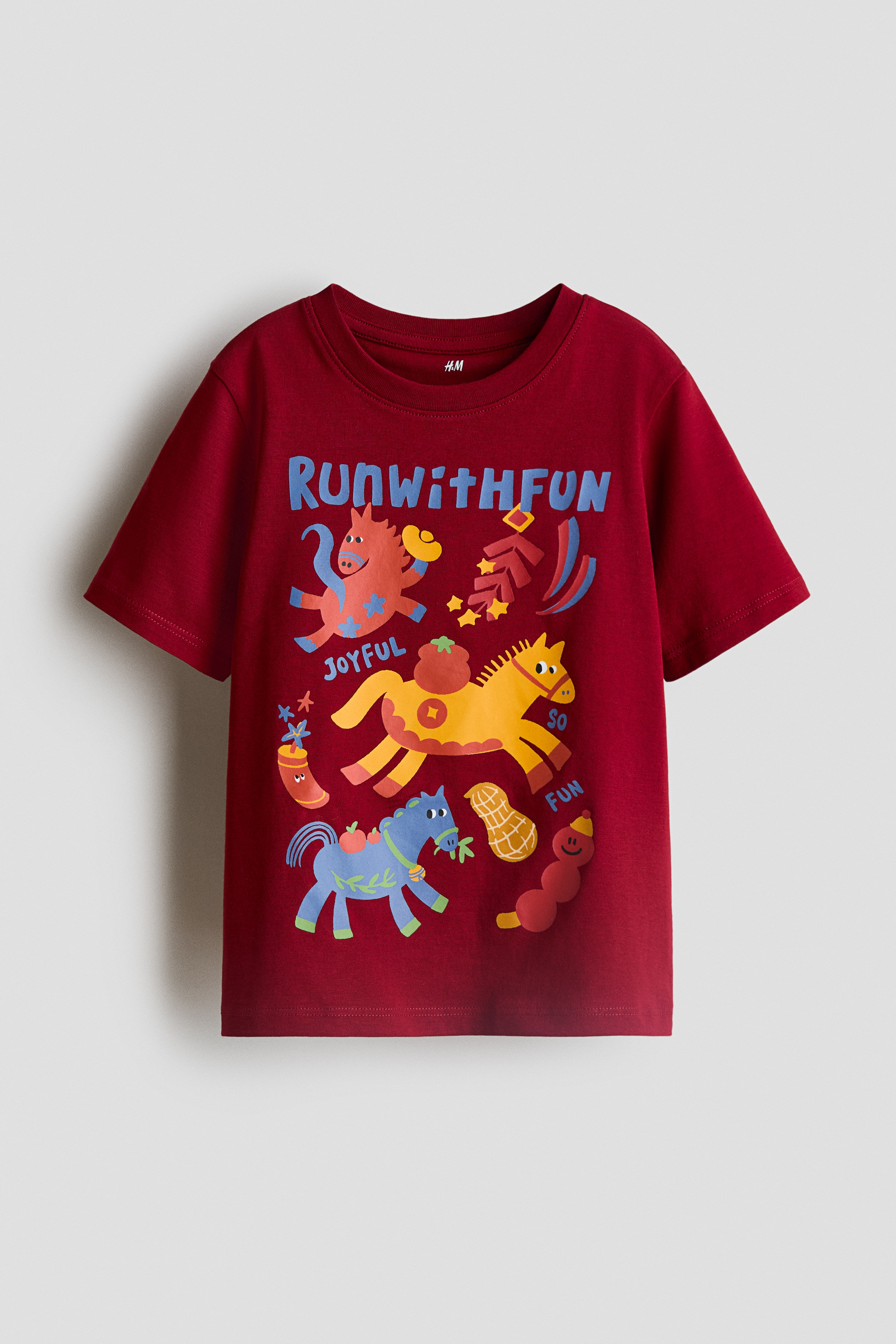 Printed T-shirt - Dark red/Horses/White/Horse