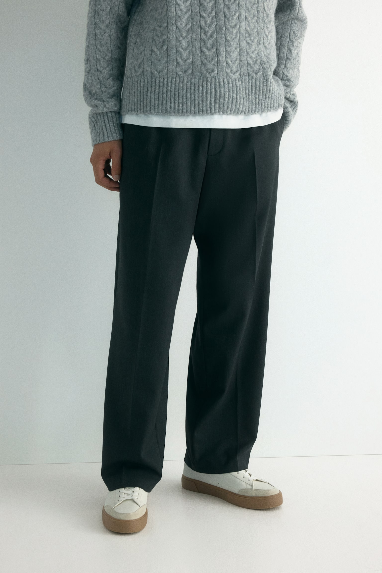 Relaxed Fit Trousers - Dark grey/Black/Beige marl - 3