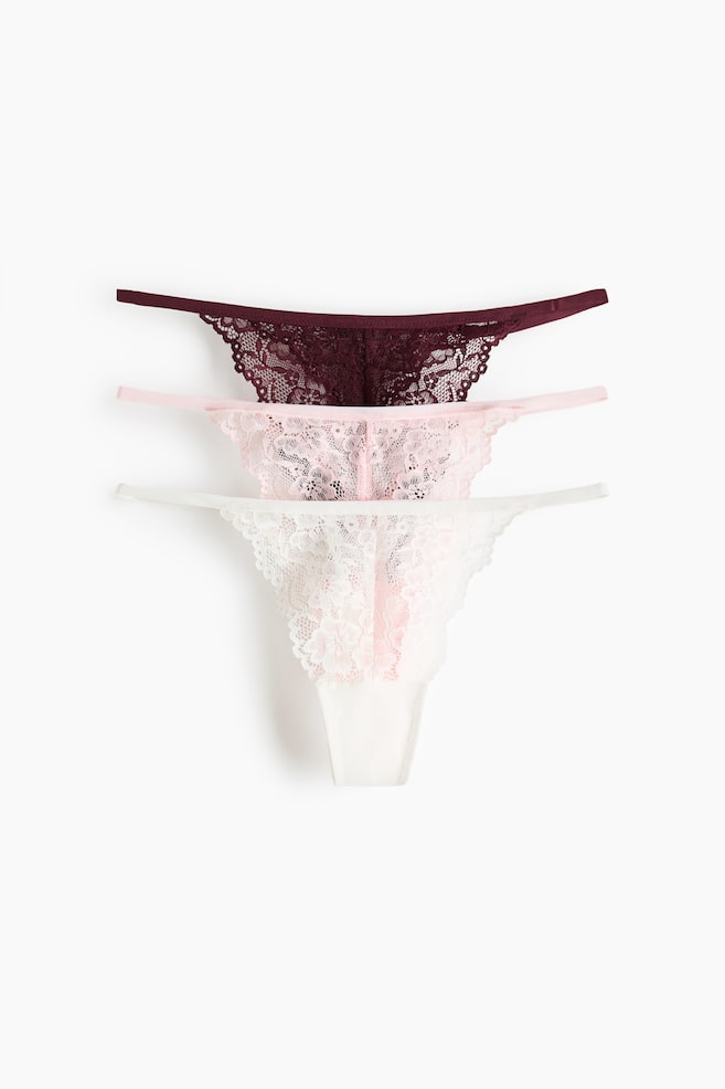 3-pack Lace Thong Briefs - Burgundy/light pink/white/Light pink/black/white/White/Black/Light blue/white/Powder pink/white - 1