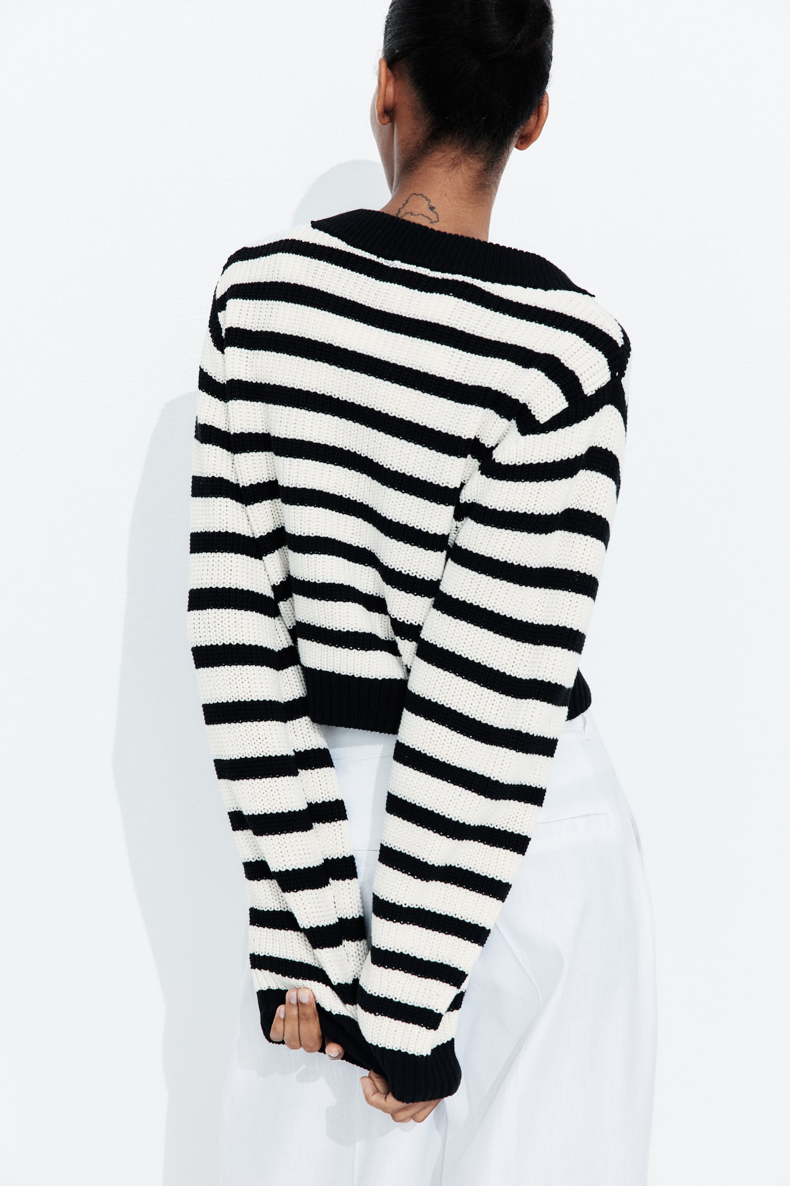 Rib-knit cardigan - White/Black striped - 7