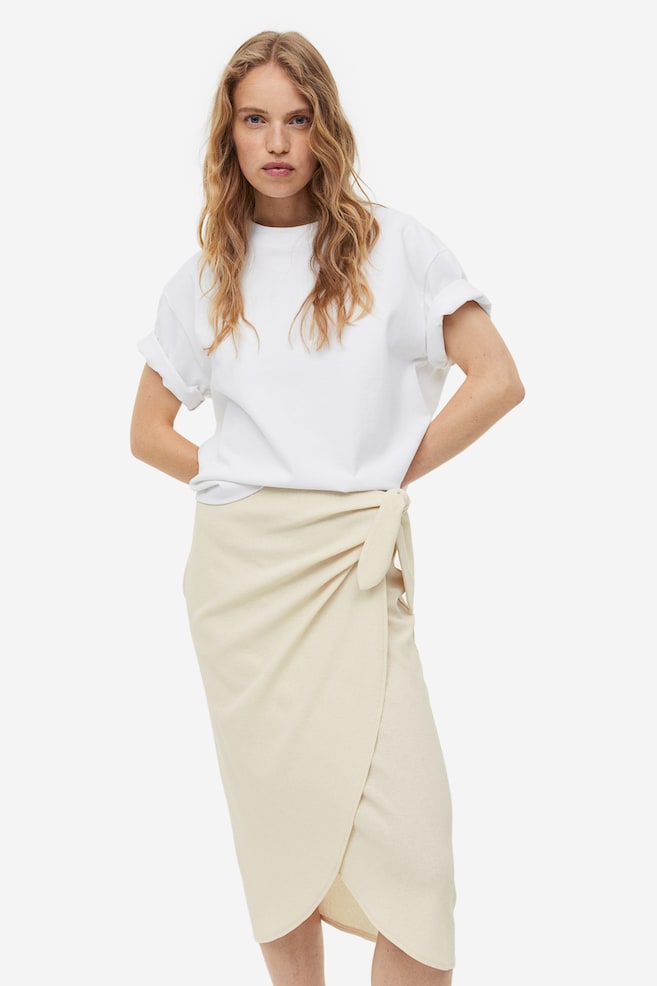 Jersey wrap skirt - Light beige/Black/Light beige/Striped - 3