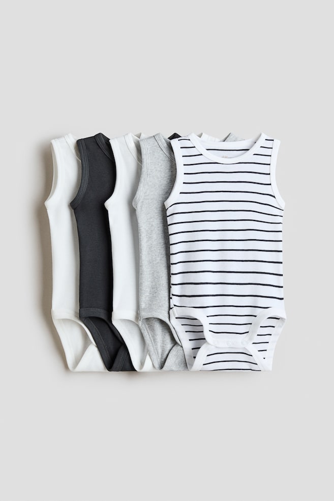 5-pack Cotton Bodysuits - Dark gray/striped/Pink/light purple/Light beige/light gray melange/White/Light pink/light gray melange/Dark blue/White/Light green/peach/Green/blue - 1