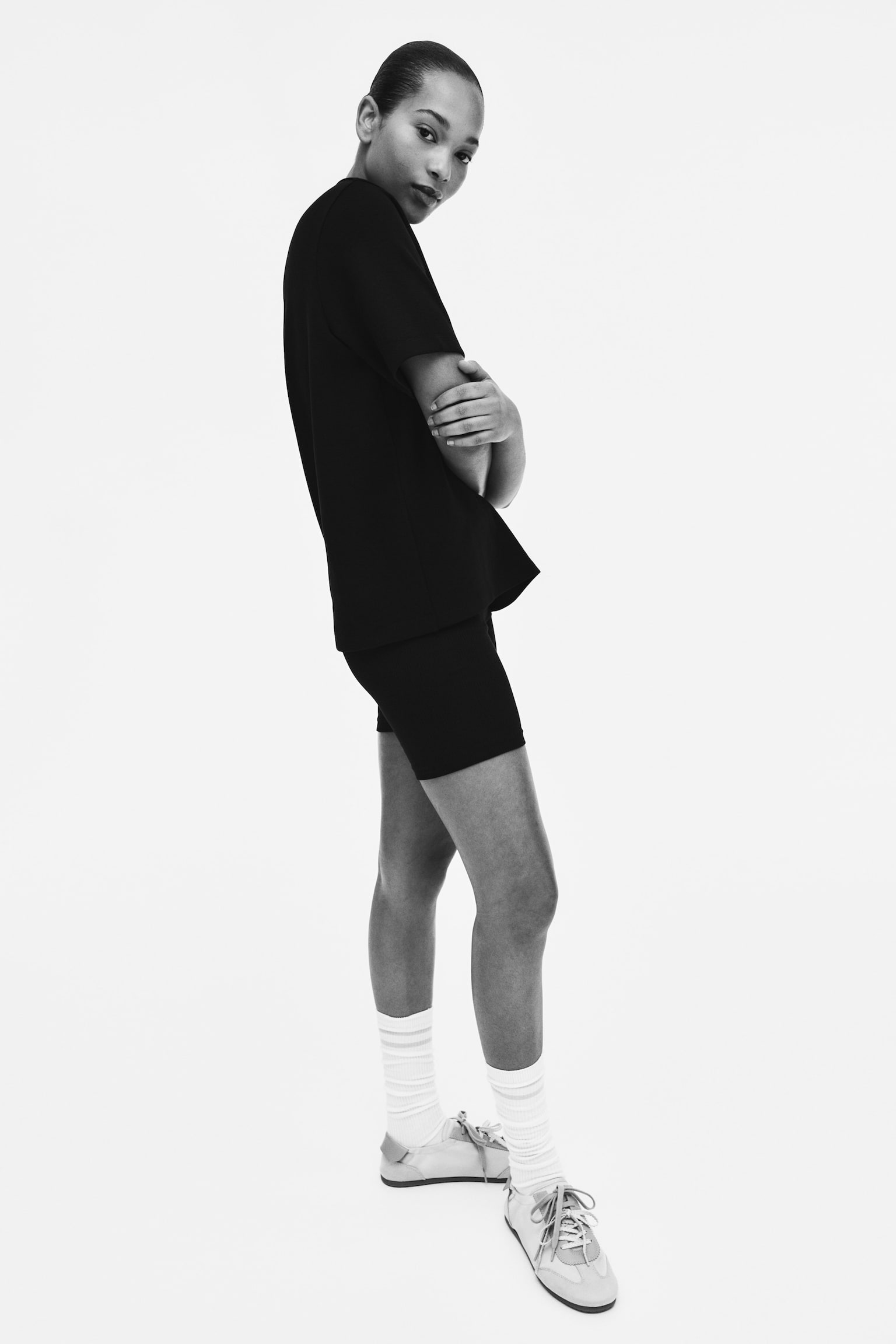 T-shirt w interlokowy splot - Czarny/Biały/Ciemnobrązowy/Szary melanż - 3