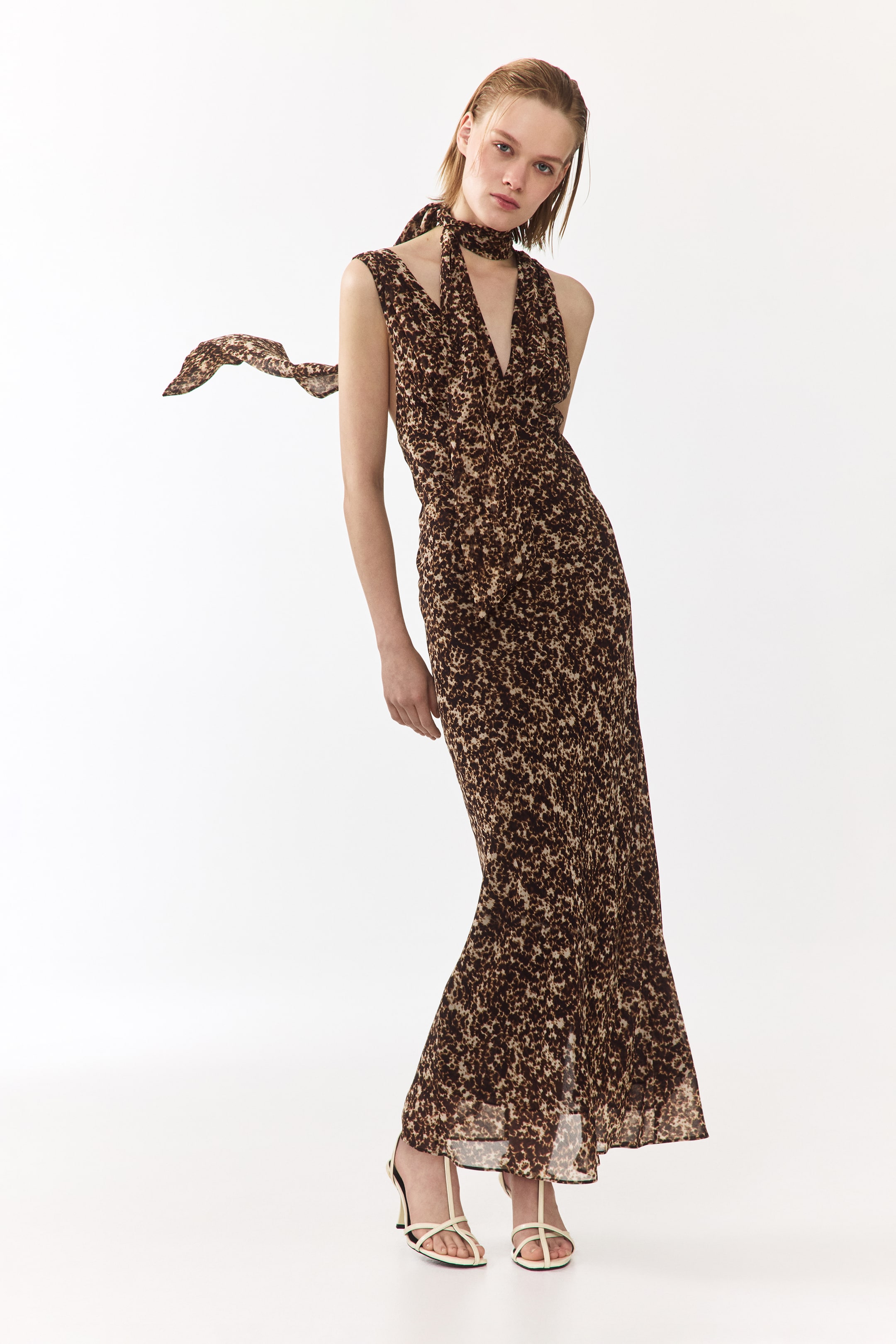 Scarf-Detail Chiffon Dress
