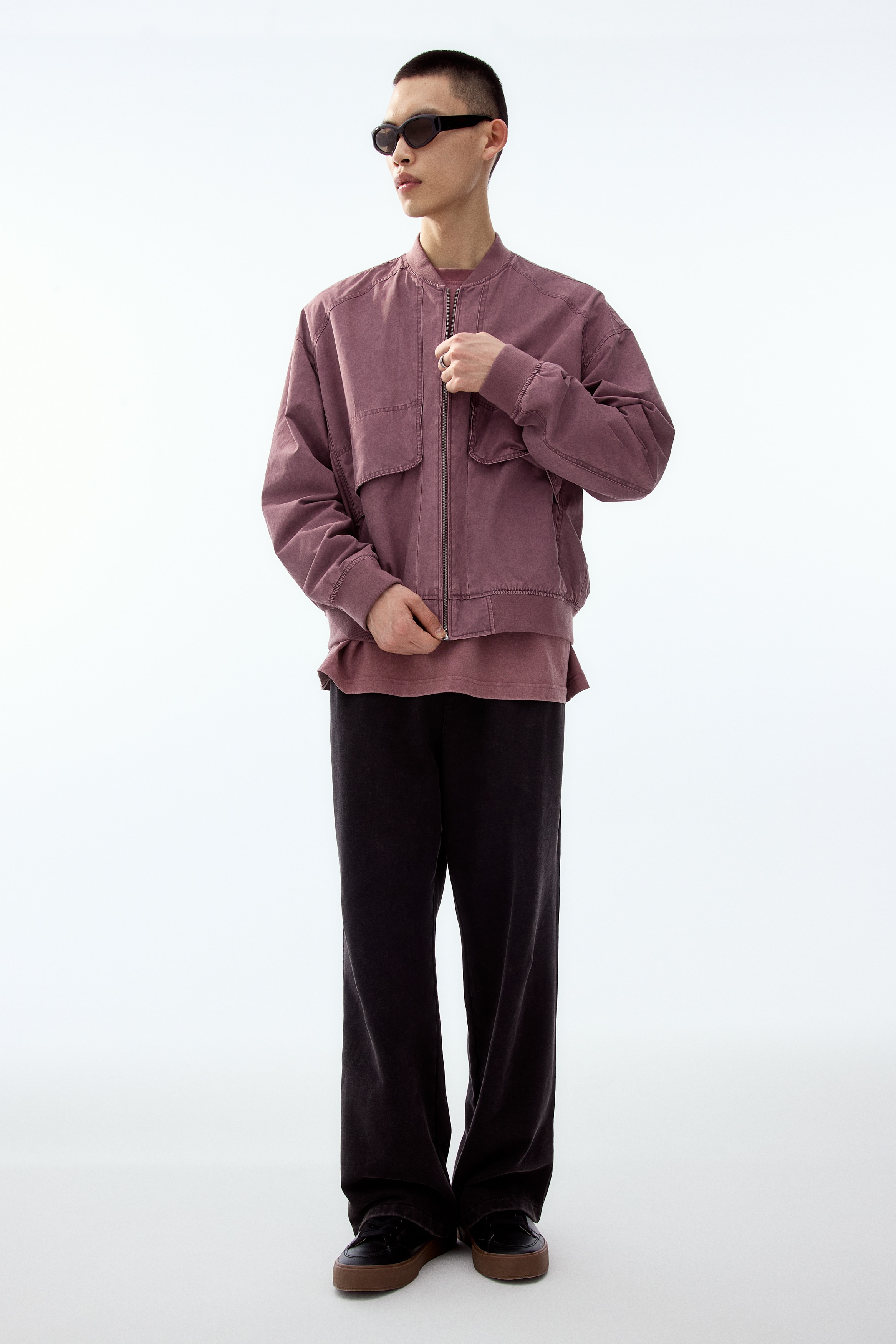 ウォッシュドルックフライトジャケット - ダスティパープル - Men | H&M JP