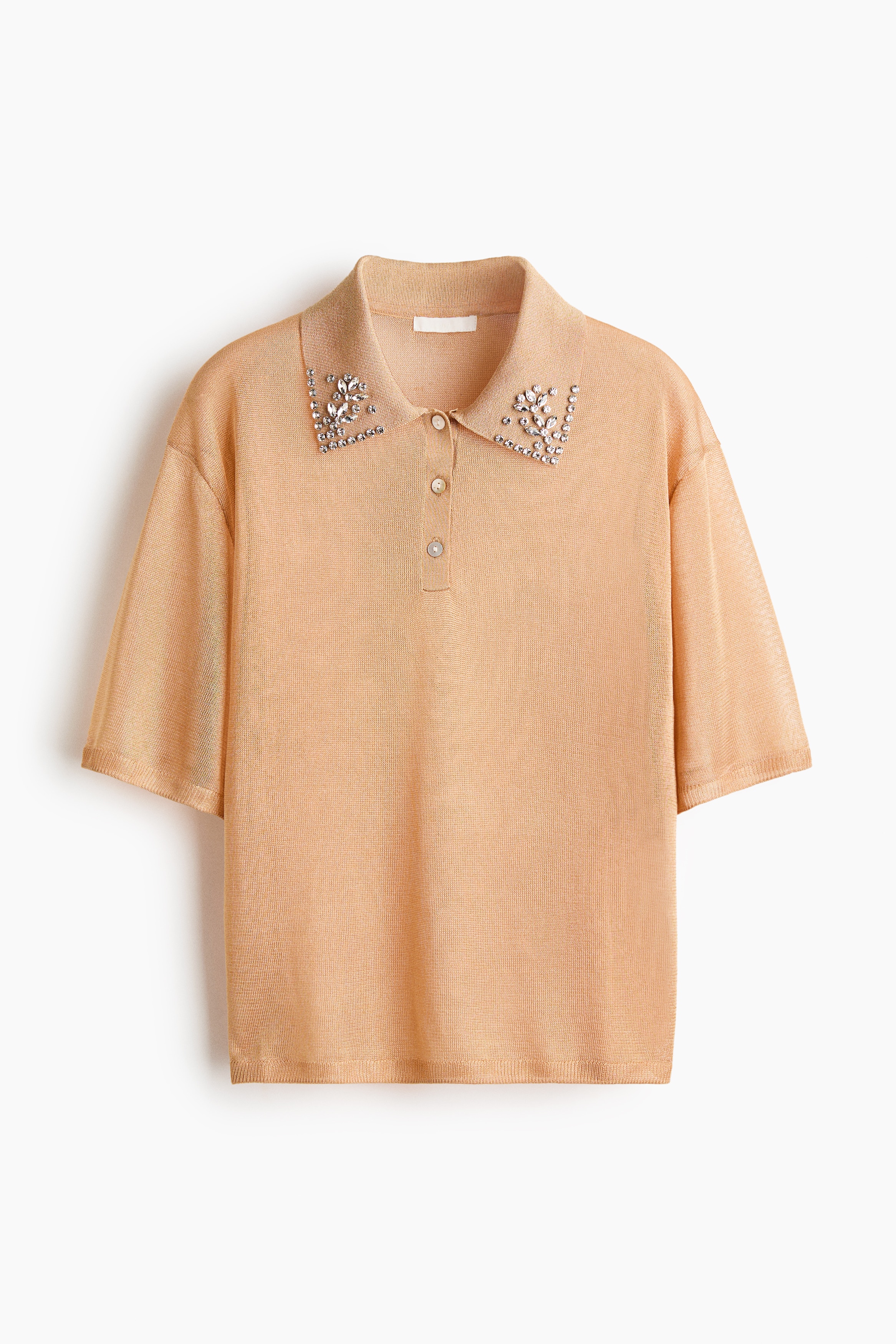 Embellished fine-knit polo shirt
