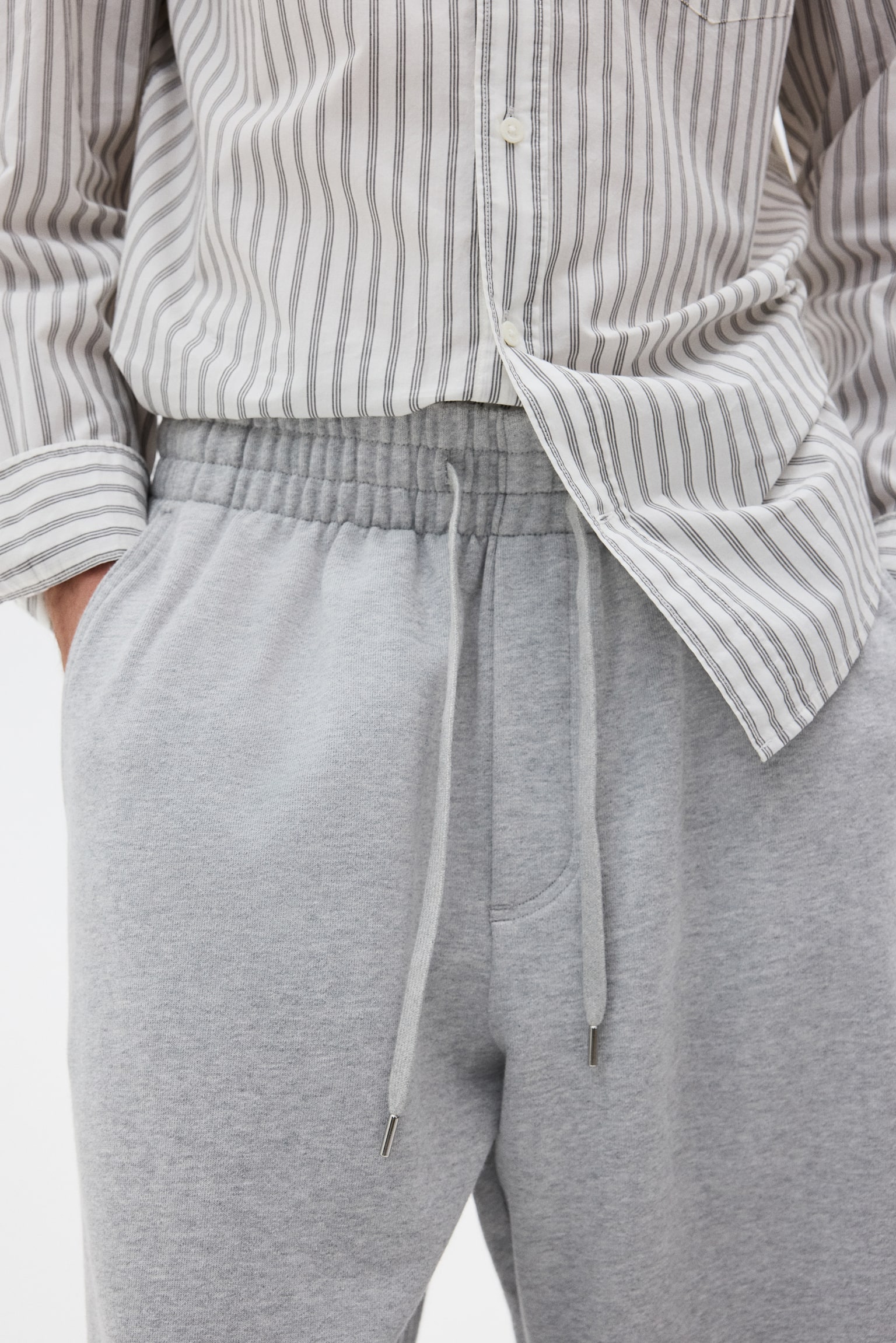 Wide-leg cotton joggers - Light grey marl/Black/Dark beige - 6