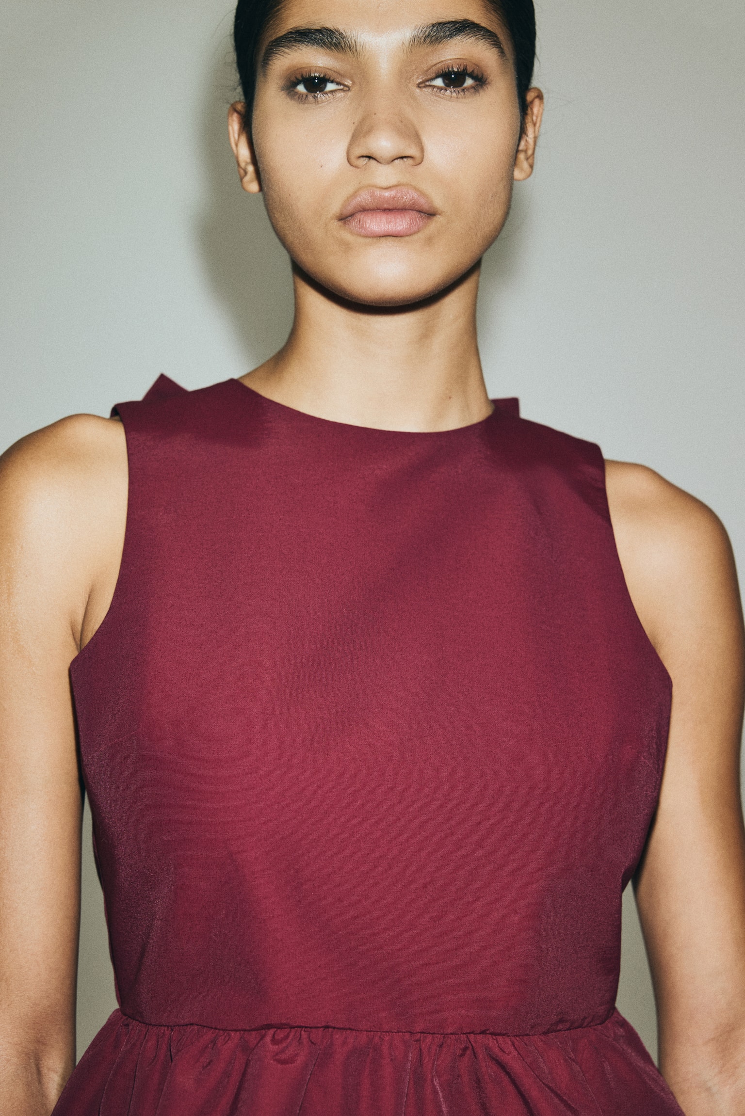 Tie-detail peplum top - Dark red/Red/Black - 4