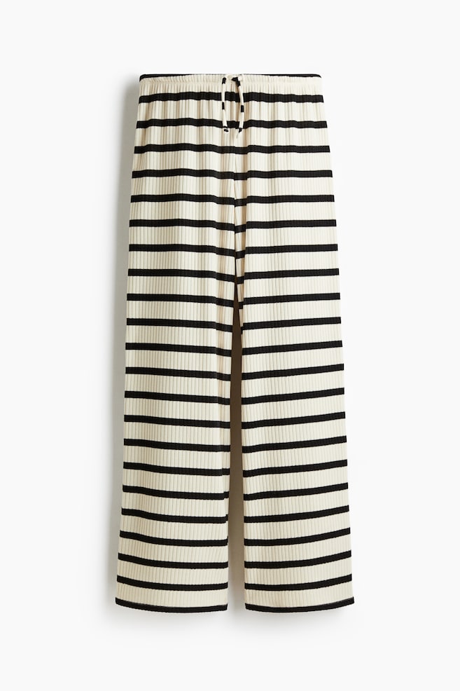 Wijde ribgebreide broek - Lichtbeige/gestreept/Beige/Bruin/Marineblauw - 1