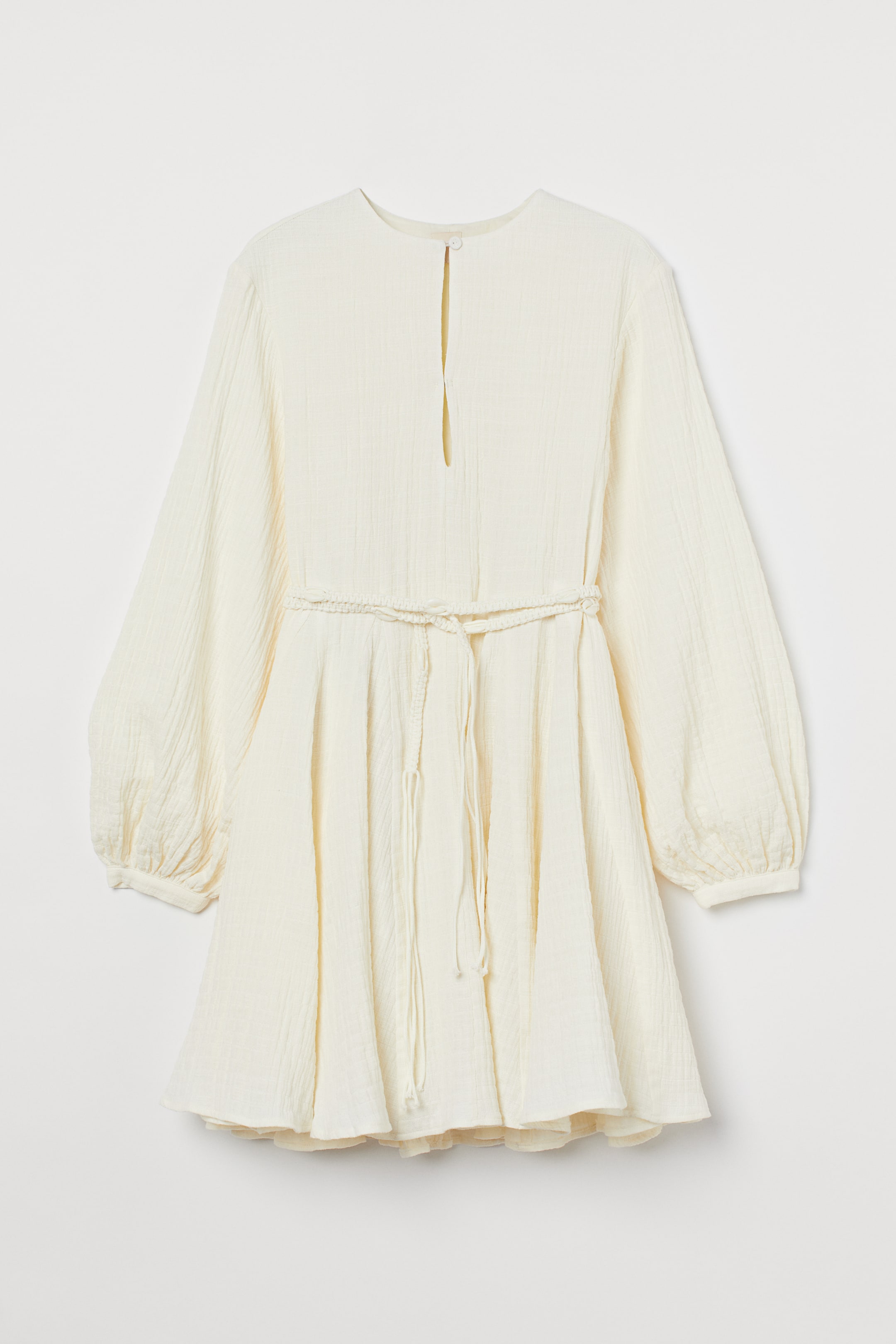 Tie-belt dress - Round neck - Long sleeve - Cream - Ladies | H&M GB