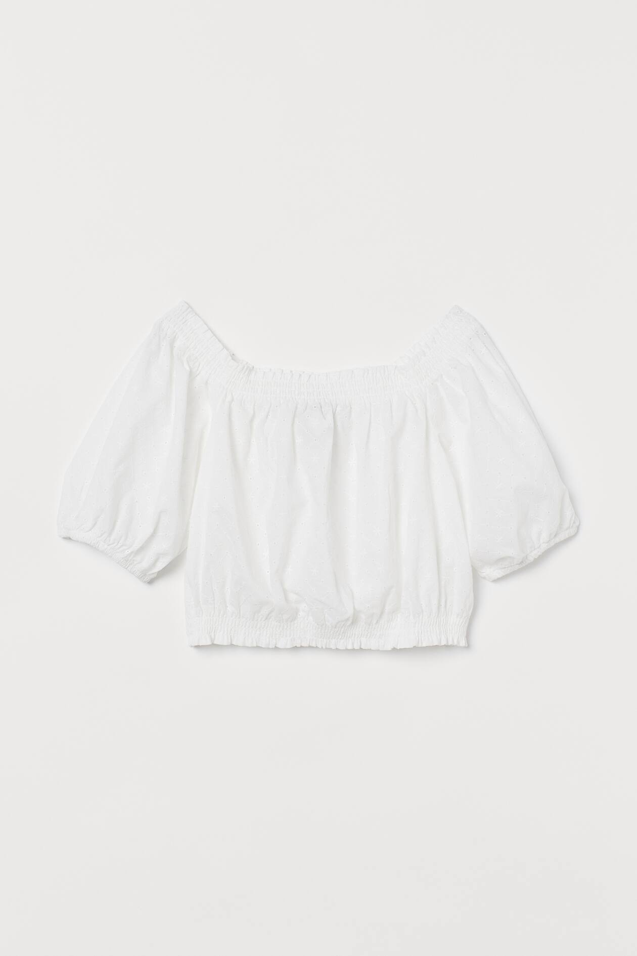 Off-the-shoulder top - Short sleeve - Short - White - Ladies | H&M GB