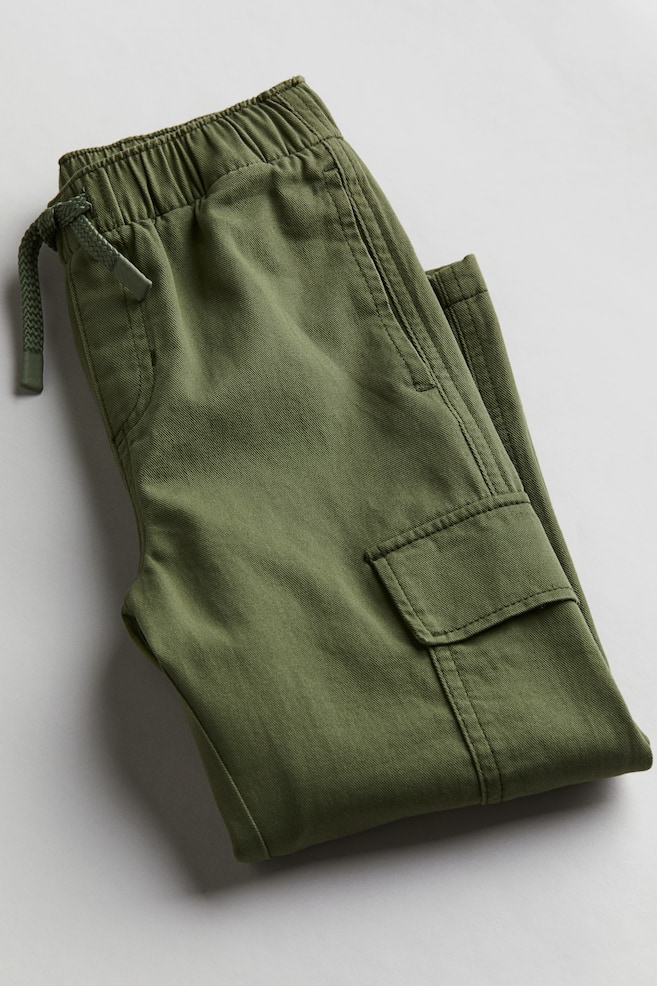 Twill cargo trousers - Dark khaki green/Black - 2