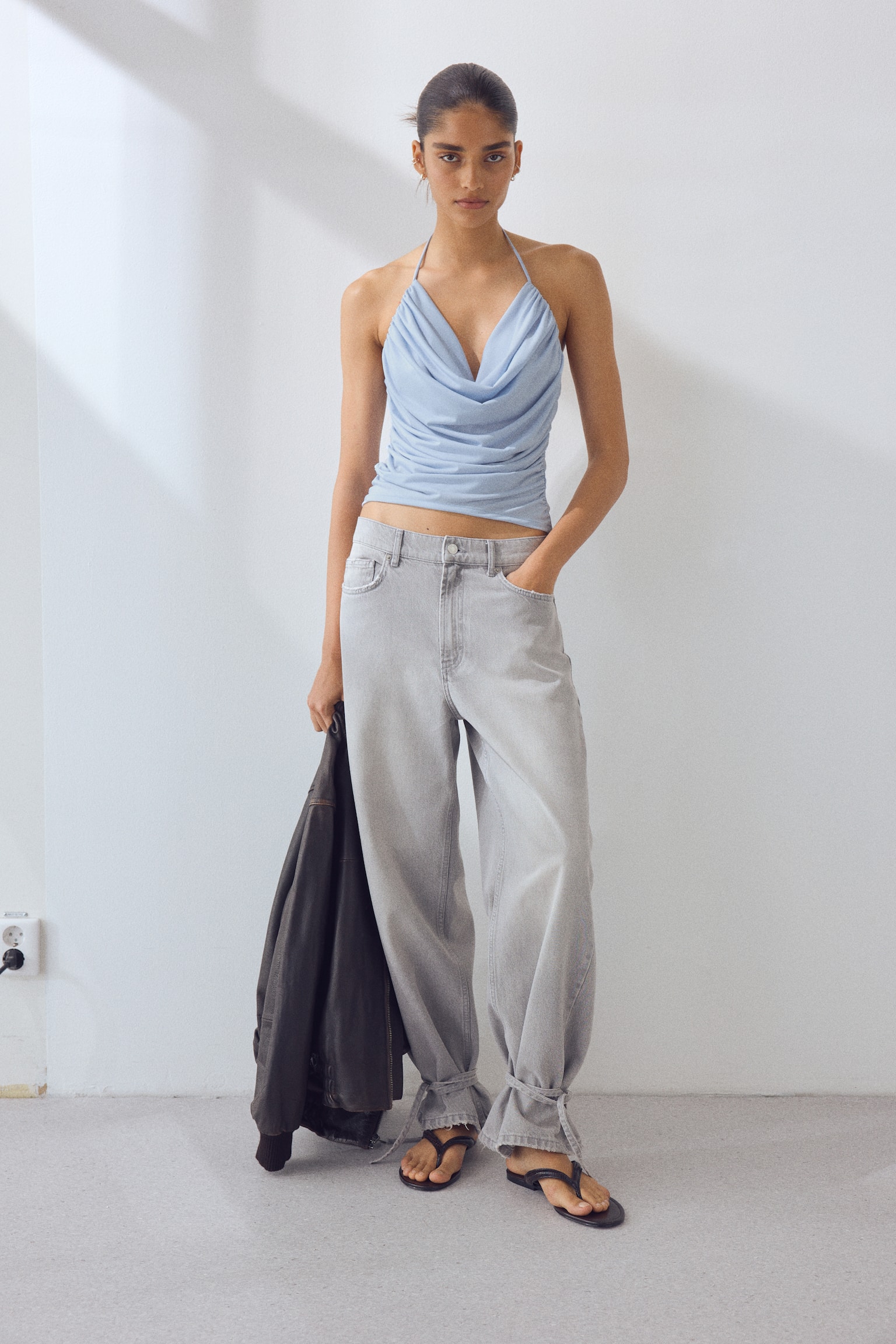 Draped halterneck top - Light blue - 1