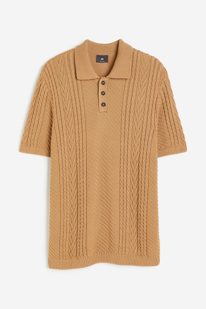 Regular Fit Cable-knit polo shirt - Dark beige - 2