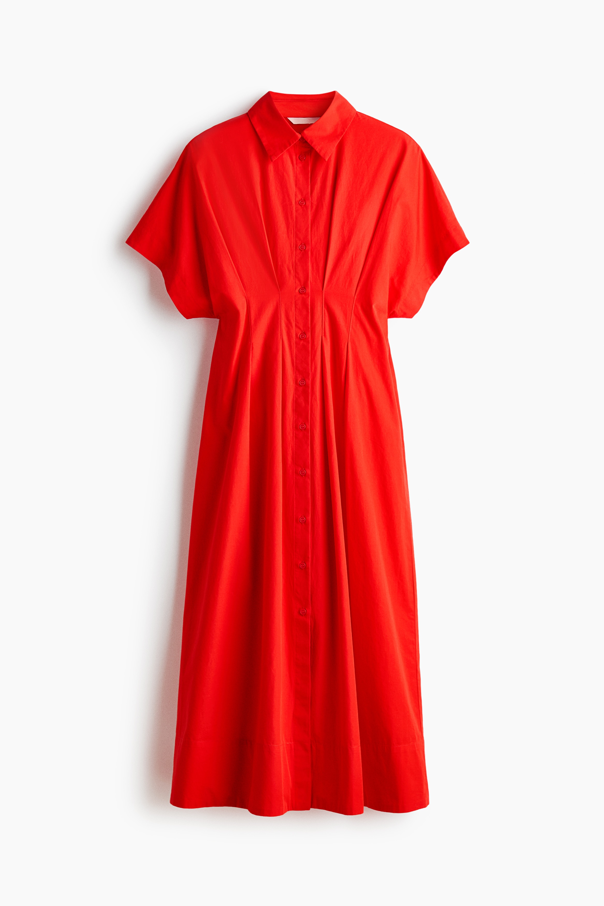 Waisted cotton shirt dress-Bright red