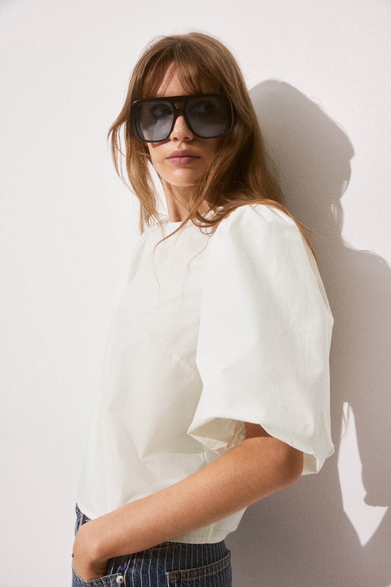 Puff-sleeved blouse - White - Ladies | H&M GB