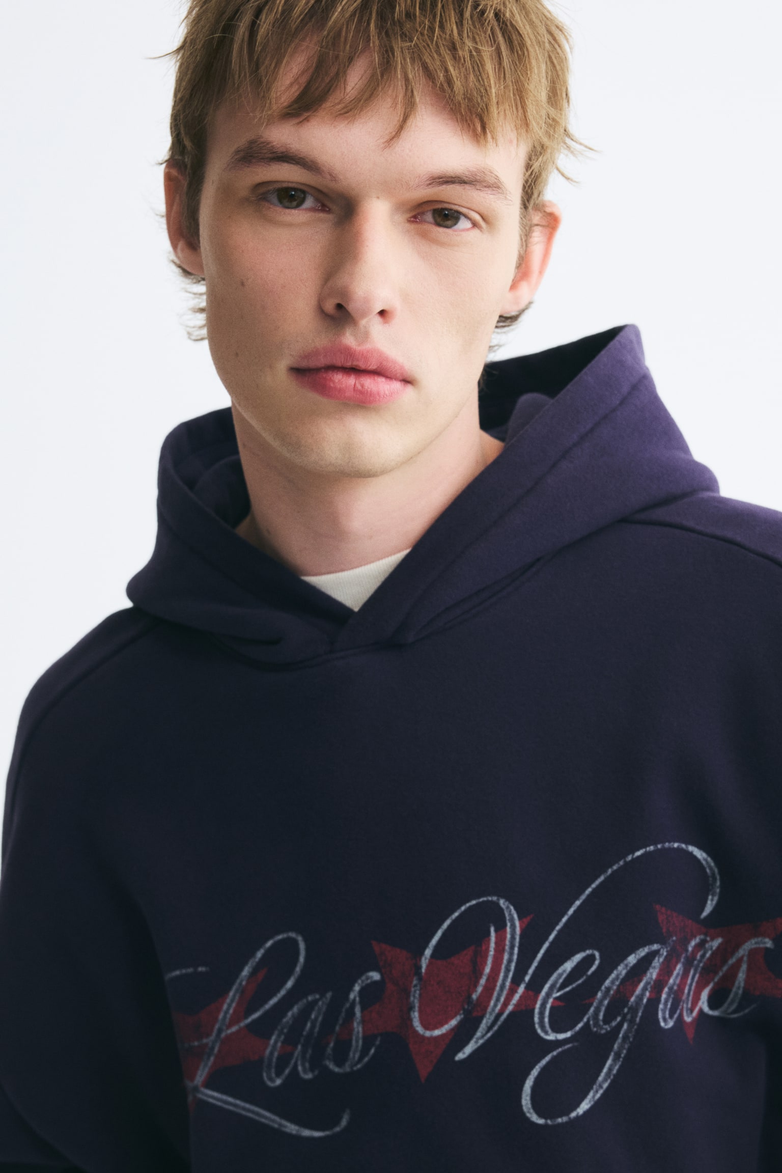 Мужское худи H&M Oversized Printed, цвет: Тёмный синий — фото 4
