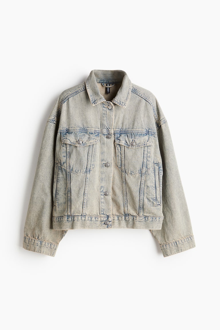 H&m Gray Denim Jacket Womens Tapered-waist Denim Jacket Light