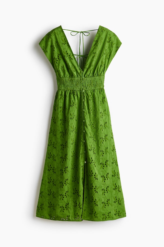 Broderie anglaise -puuvillamekko - Vihreä/Tummanruskea - 1