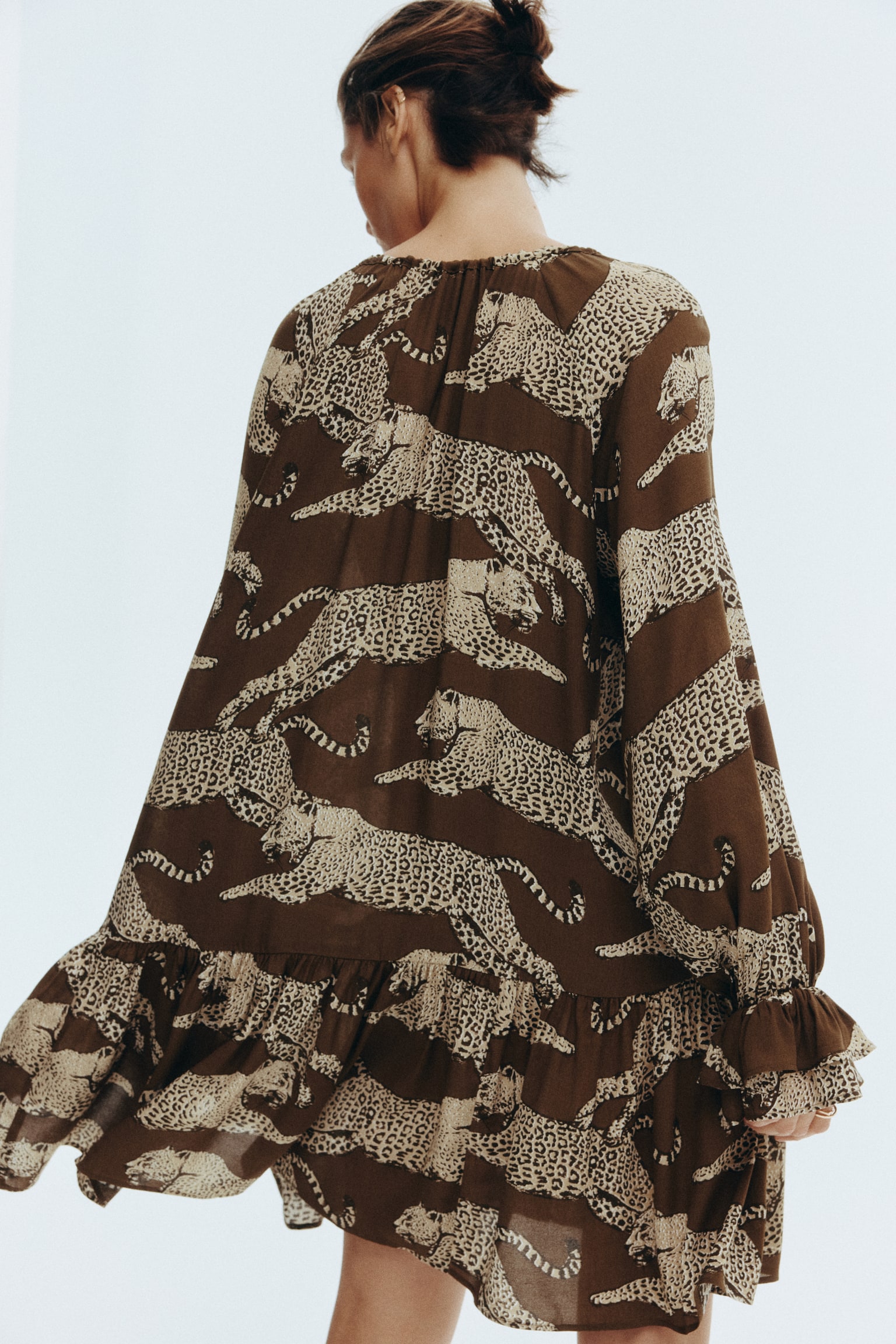 Váy tay diềm nhún - Màu nâu/Báo hoa/Màu đỏ rượu/Hoa văn paisley - 4