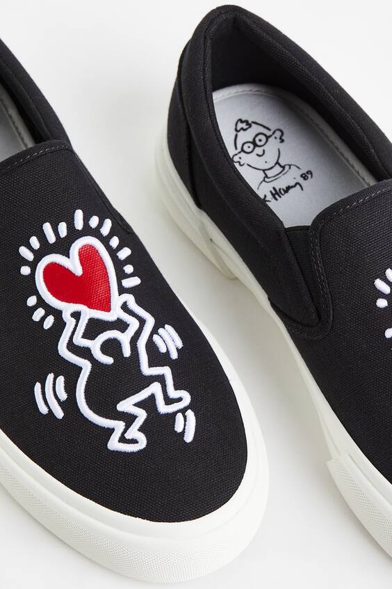 Embroidered Slipon Shoes Black/Keith Haring Men H&M US