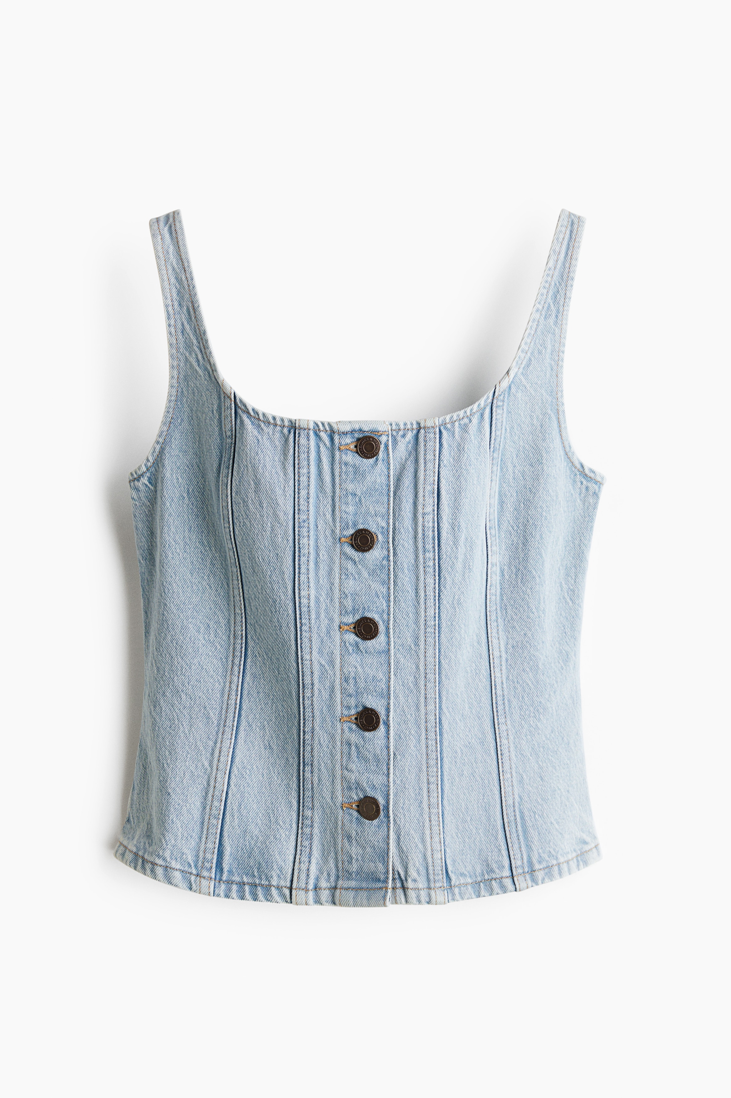 Button-Front Denim Top - Light denim blue/Denim blue