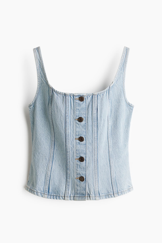 Button-front denim top - Light denim blue/Denim blue - 1