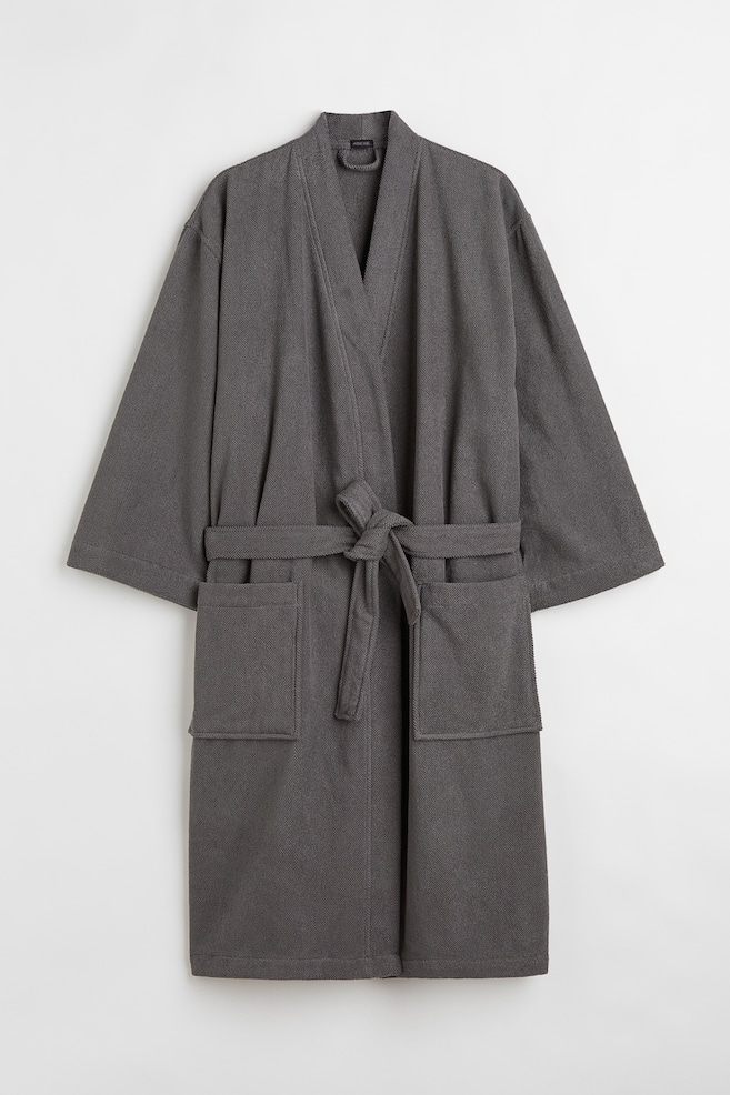 Terry dressing gown - Anthracite grey/Light pink/Light beige/Black - 1