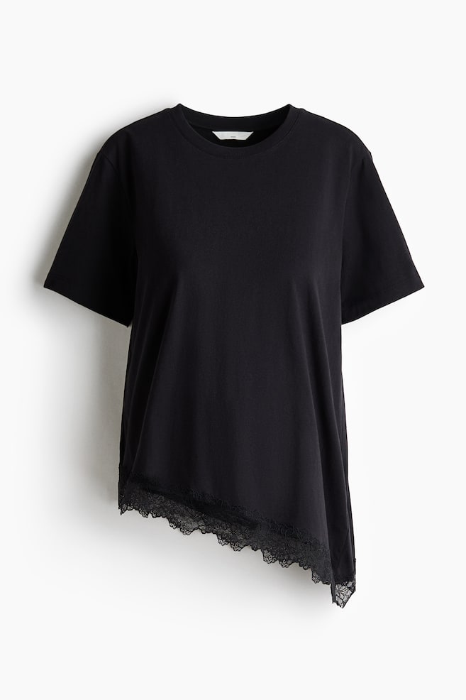 MAMA T-Shirt mit Spitzenbesatz - Schwarz/Weiß - 1