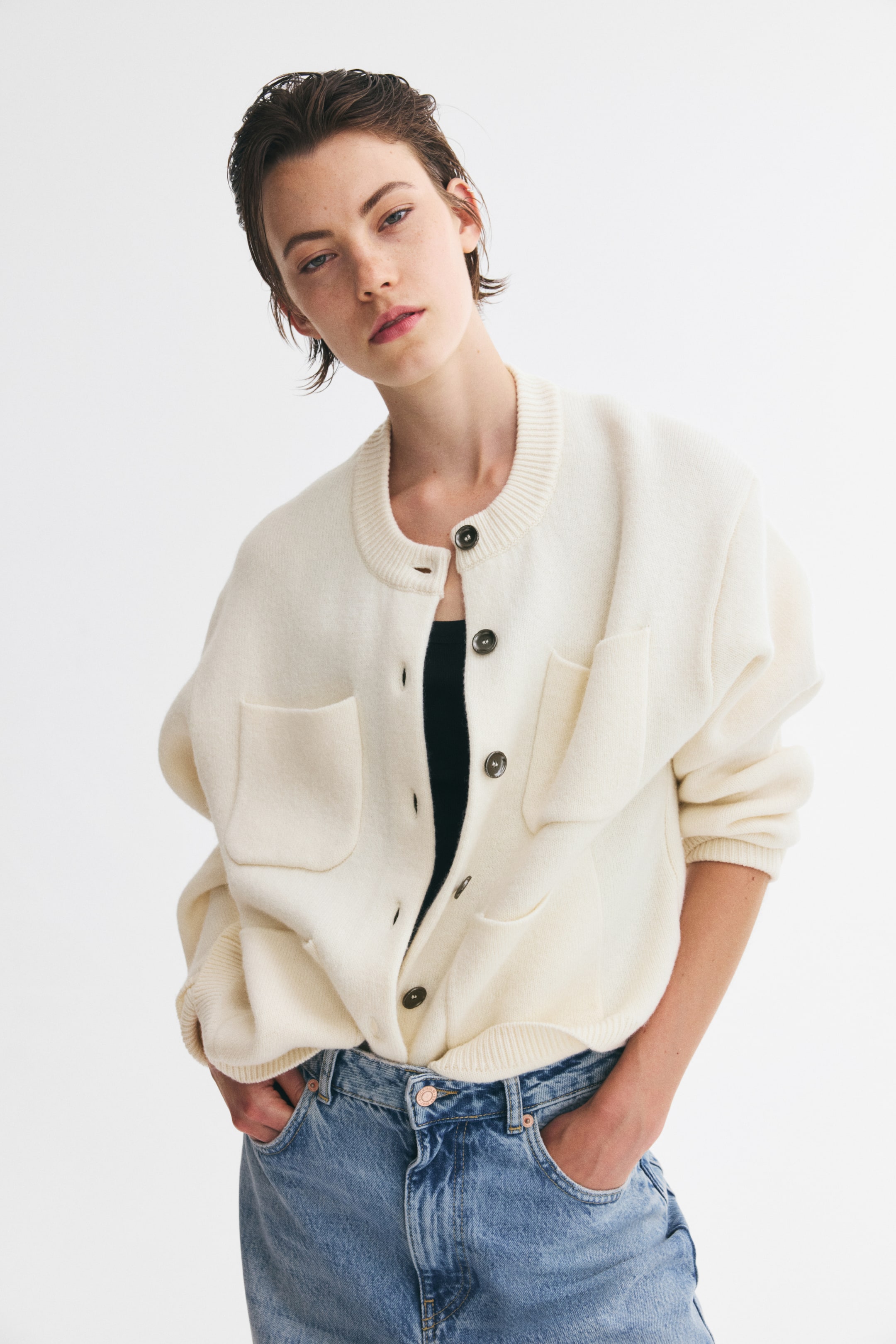 Wool-Blend Pocket-Detail Cardigan