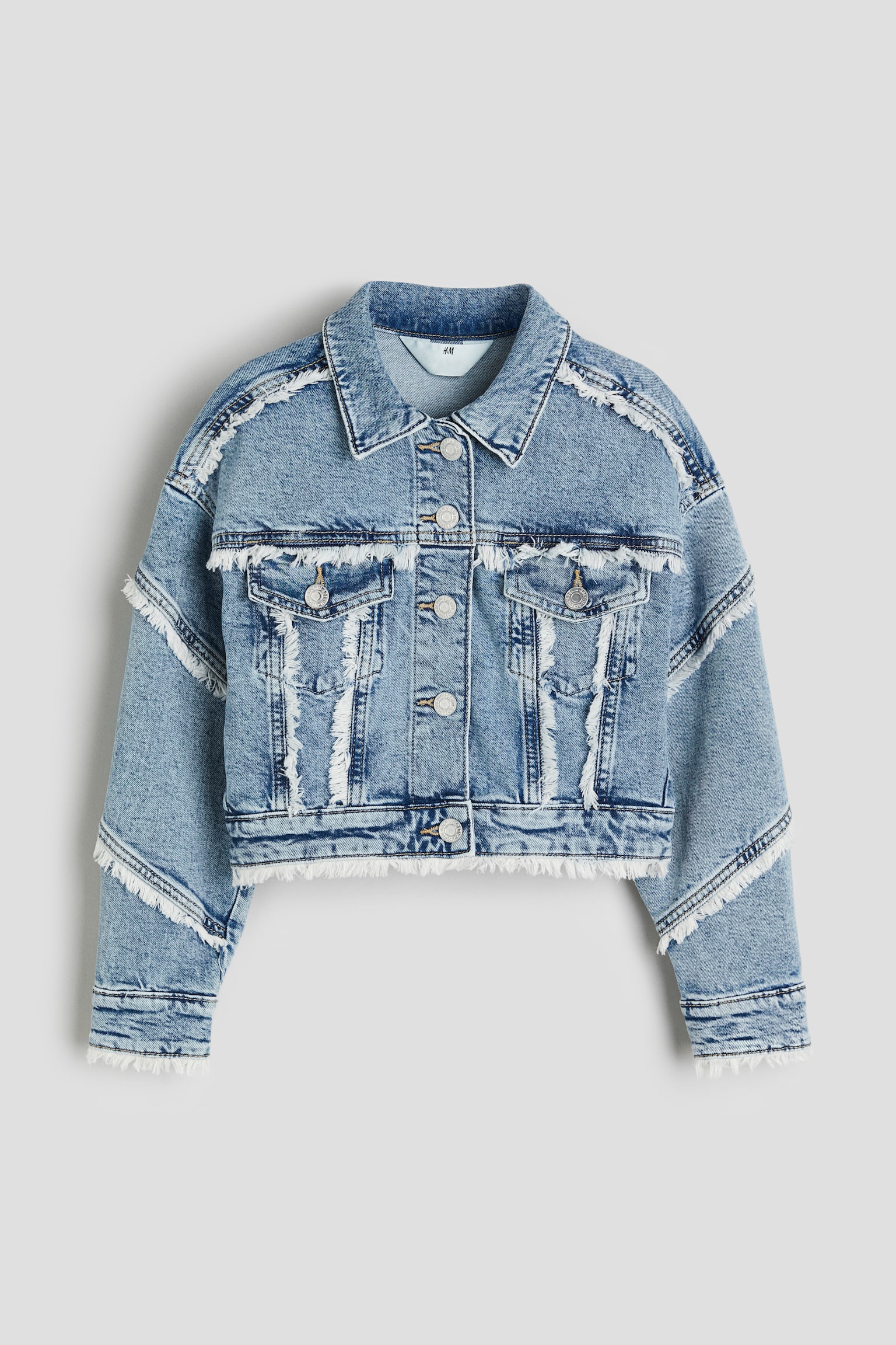 Oversized Frayed Edge Denim Jacket - Denim blue/White - 1