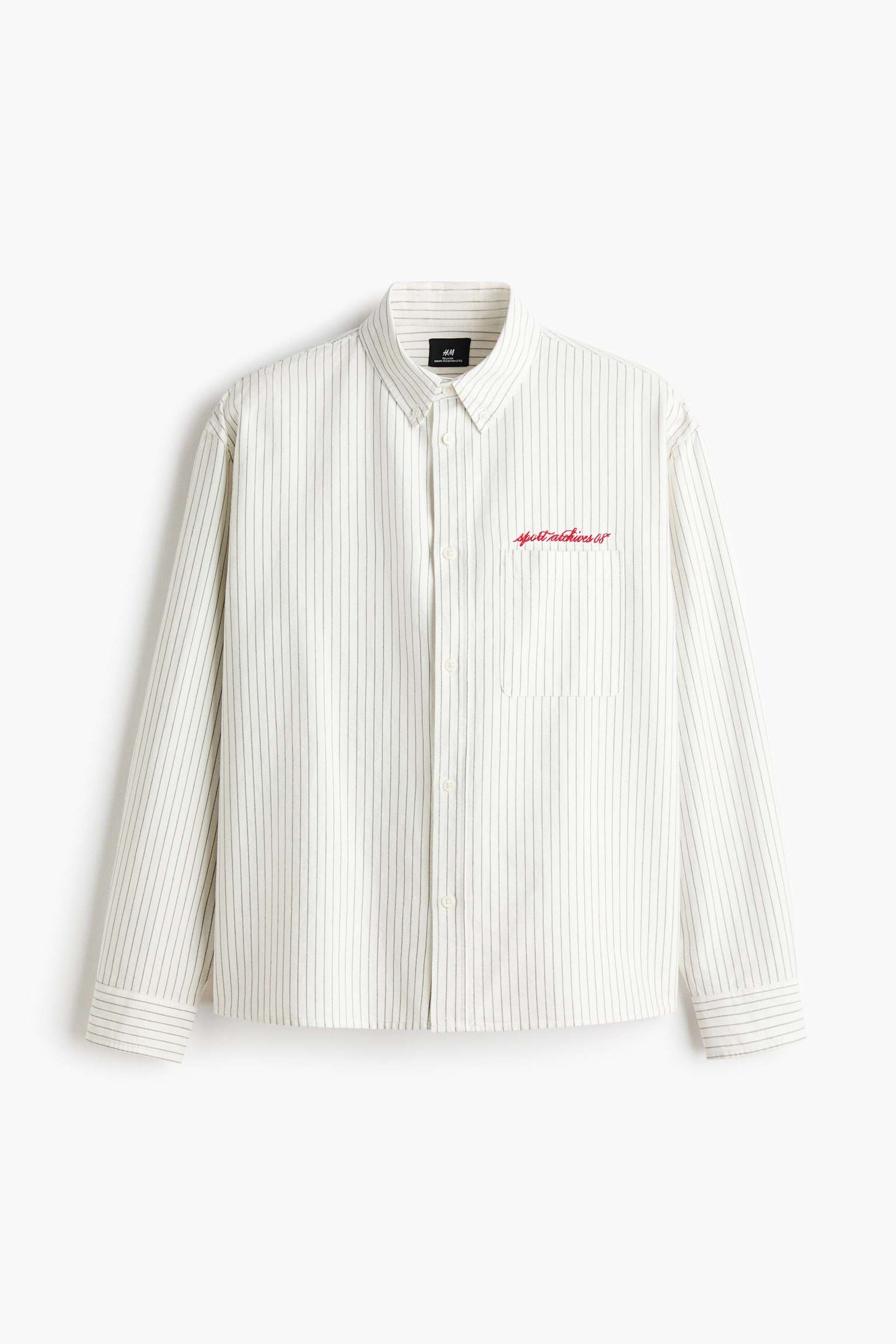 חולצת אוקספורד Loose Fit - לבן/פסים/כחול נייבי/פסים/ירוק כהה/פסים - 2