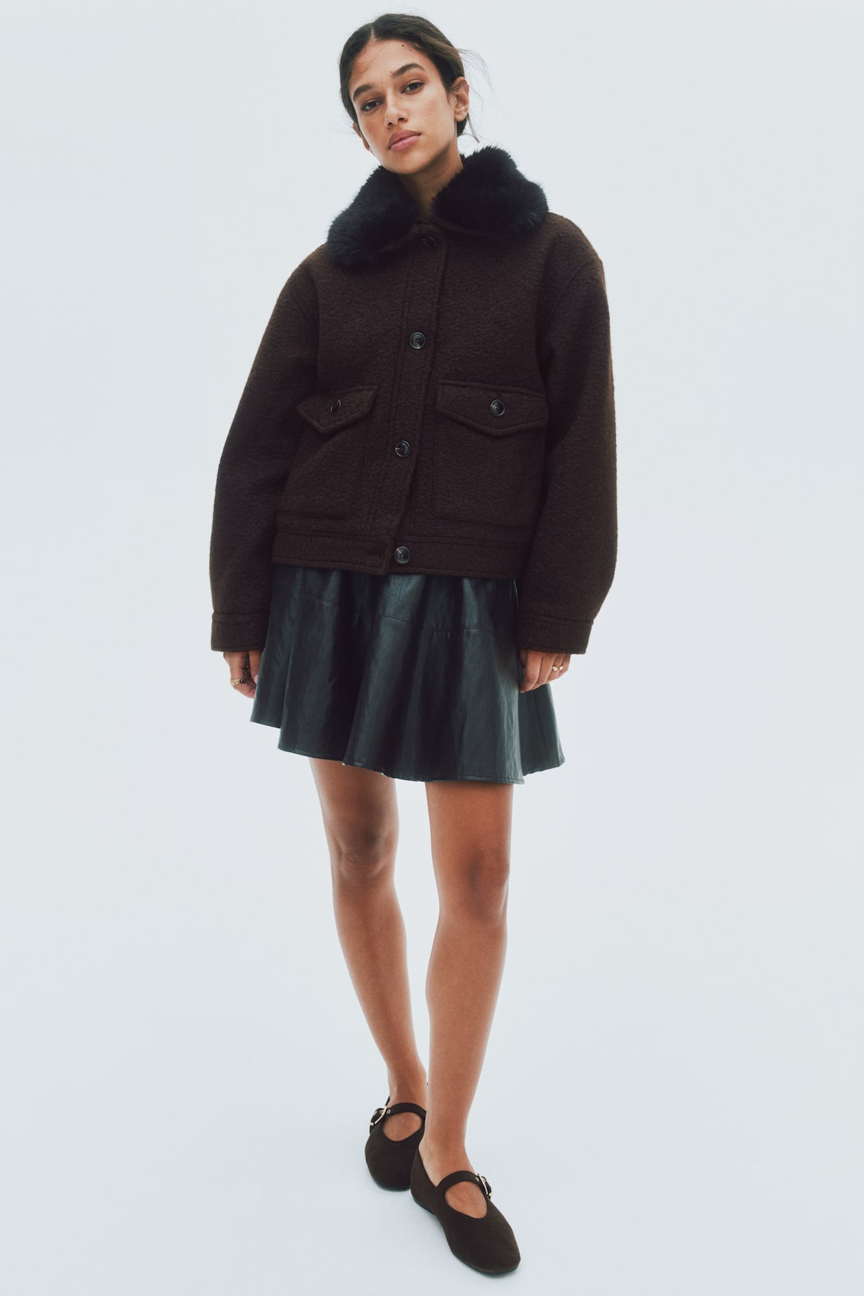 Twill Jacket with Fluffy Collar - image 2