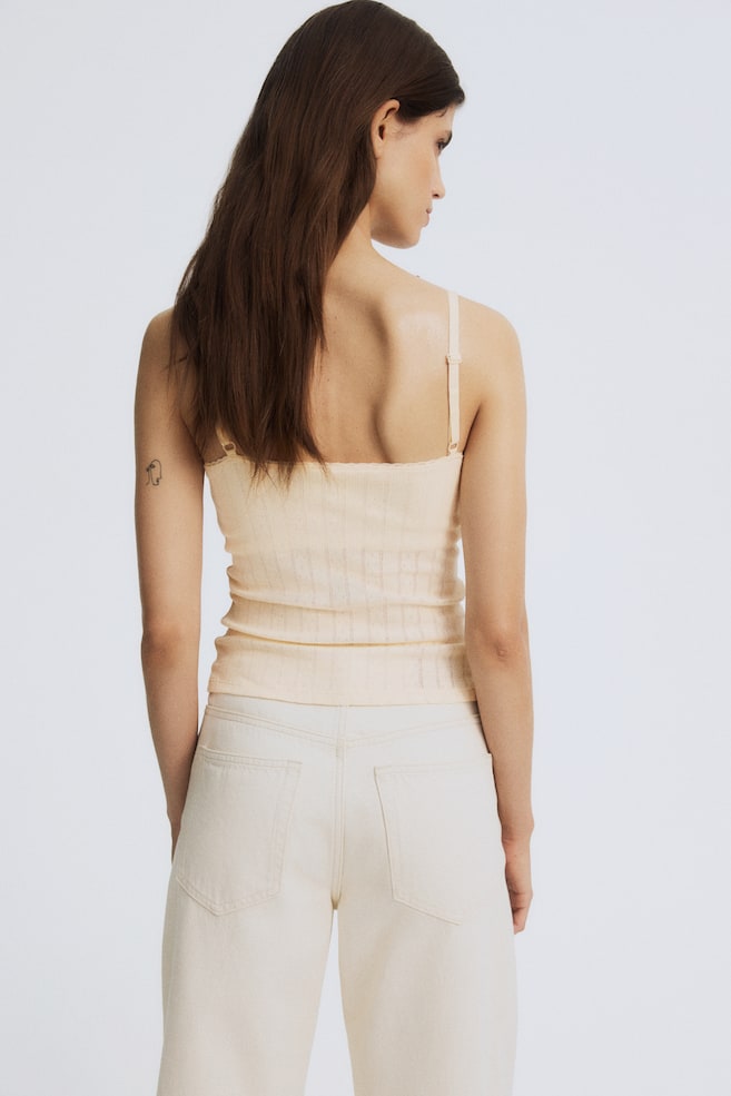MAMA Pointelle Nursing Strappy Top-Pale yellow - 4