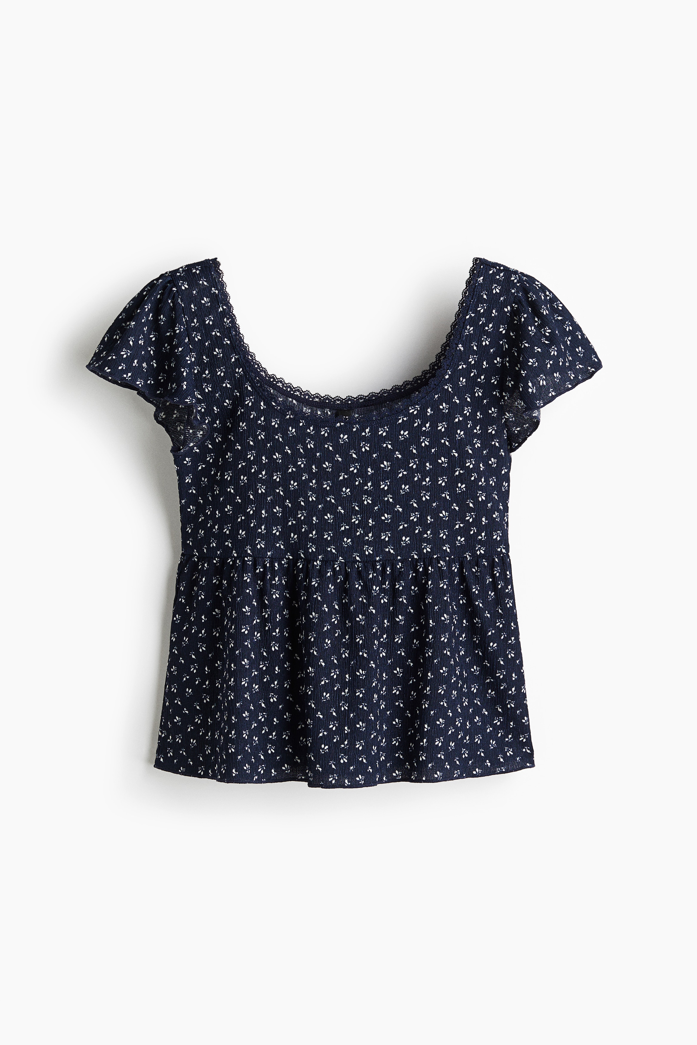 Textured Jersey Top - Navy blue/Floral/Light blue/White