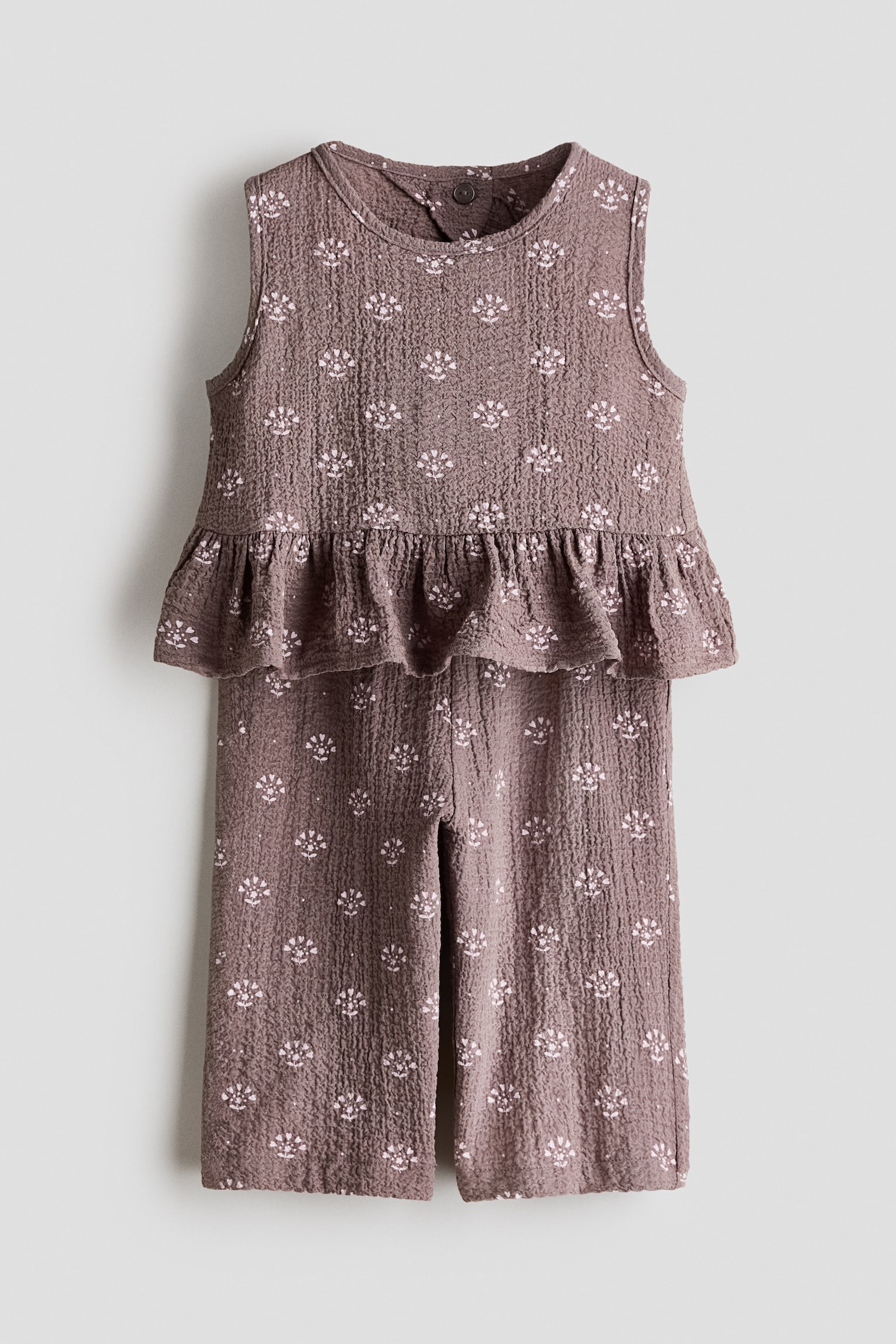 2-piece top and trousers set - Light brown/Floral/Cream/Floral - 1