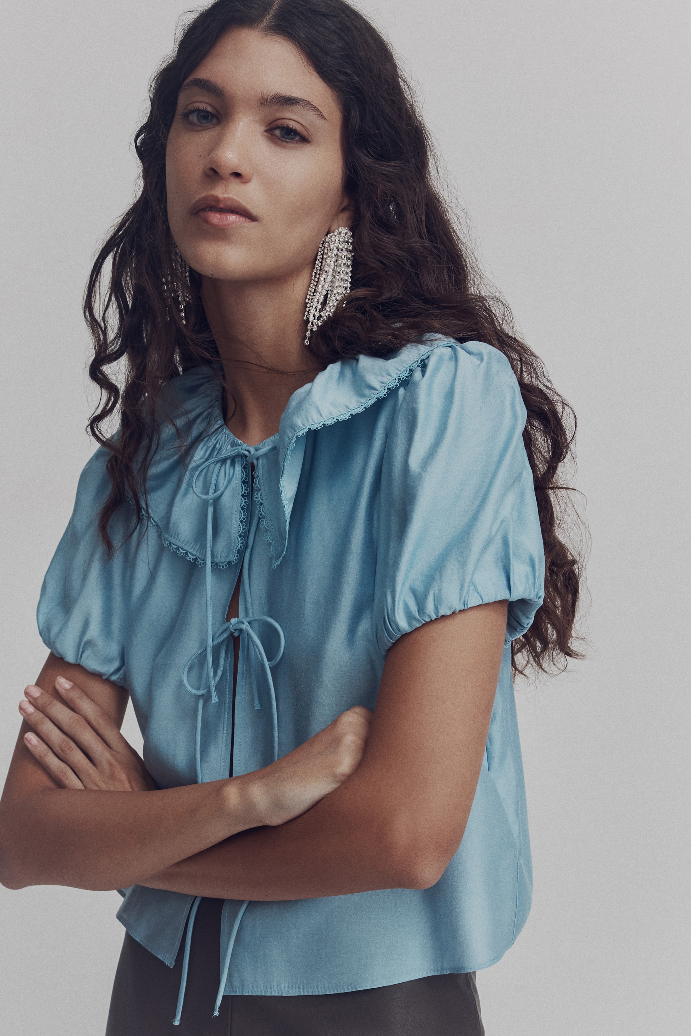 Tie-front blouse