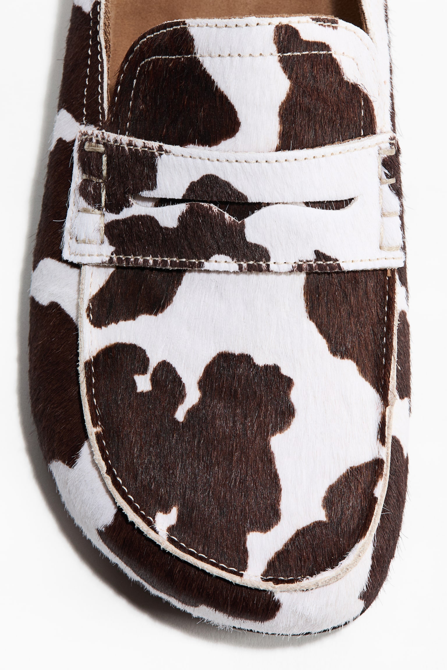 Leather loafer mules - White/Cowhide print/Brown - 4