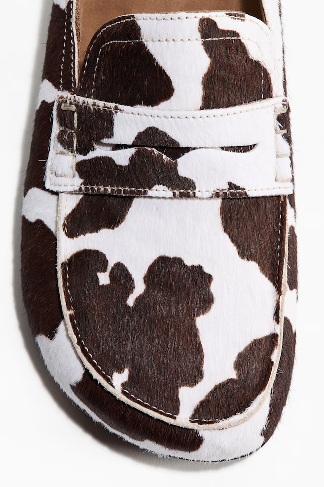 Mules mocassins en cuir - Blanc/imprimé peau de vache/Marron - 4