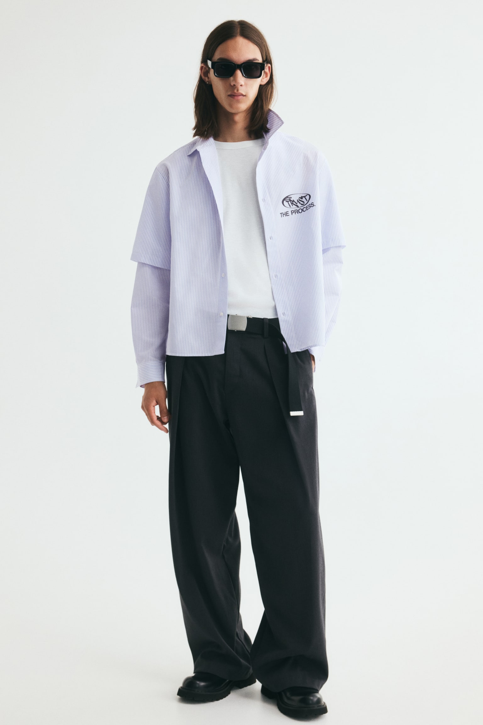 Мужская рубашка H&M Relaxed Fit Layered-look printed, цвет: Светлый синий — фото 3