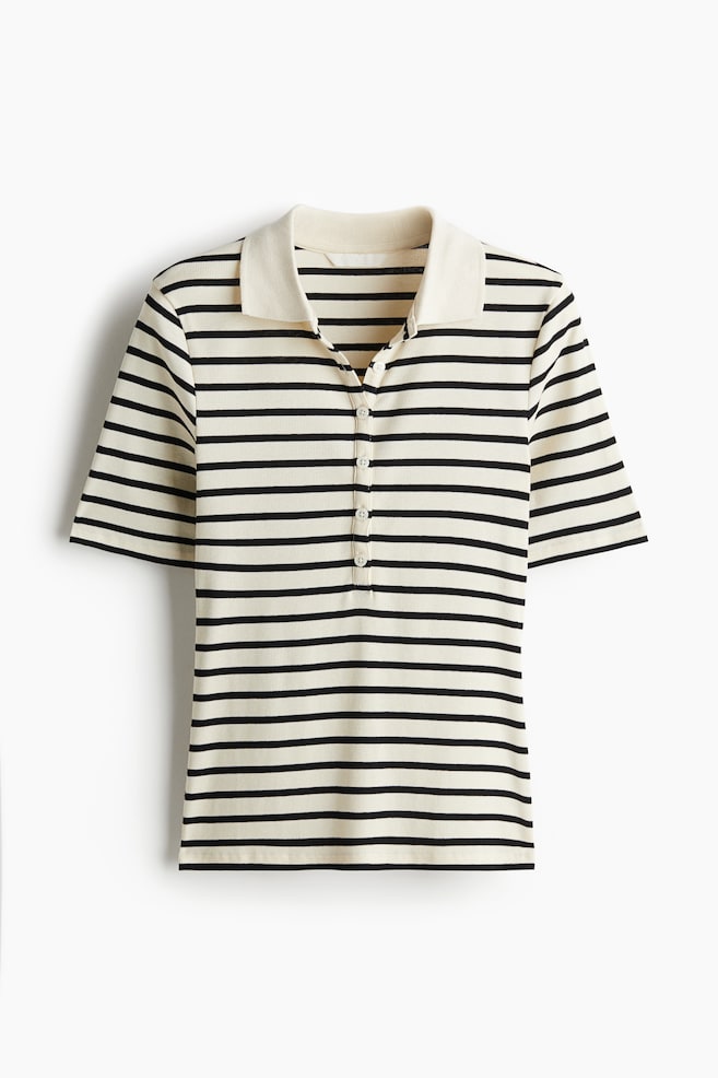 Ribbed Polo Shirt - Cream/striped/Bright red/Red/striped - 1