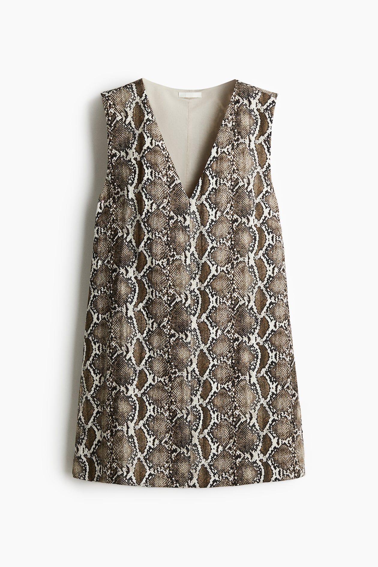 h&m green snake print dress Ladies - Dark Beige/Snakeskin Pattern V-Neck Shift - Size: XS pattern_Fringed