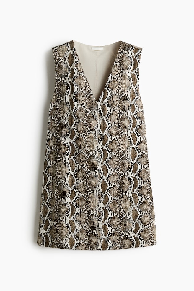 V-Neck Shift Dress - Dark beige/snakeskin pattern/Light beige - 1