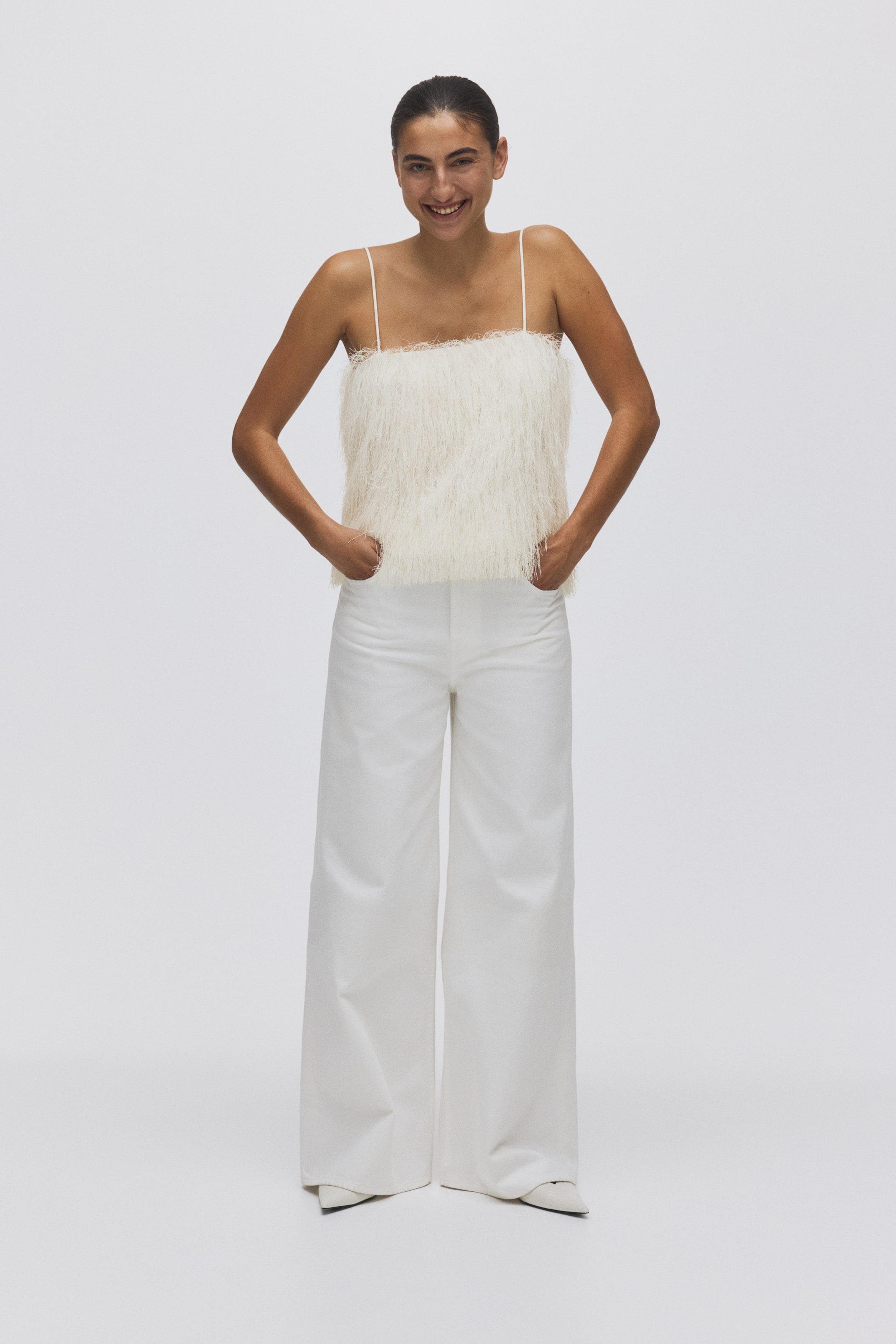 Nagyobb kép megtekintése: Rojtos pántos felső - Krémszínű - NŐI | H&M HU 1