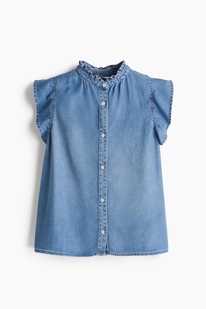 Denim bloes met volants - Denimblauw - 1
