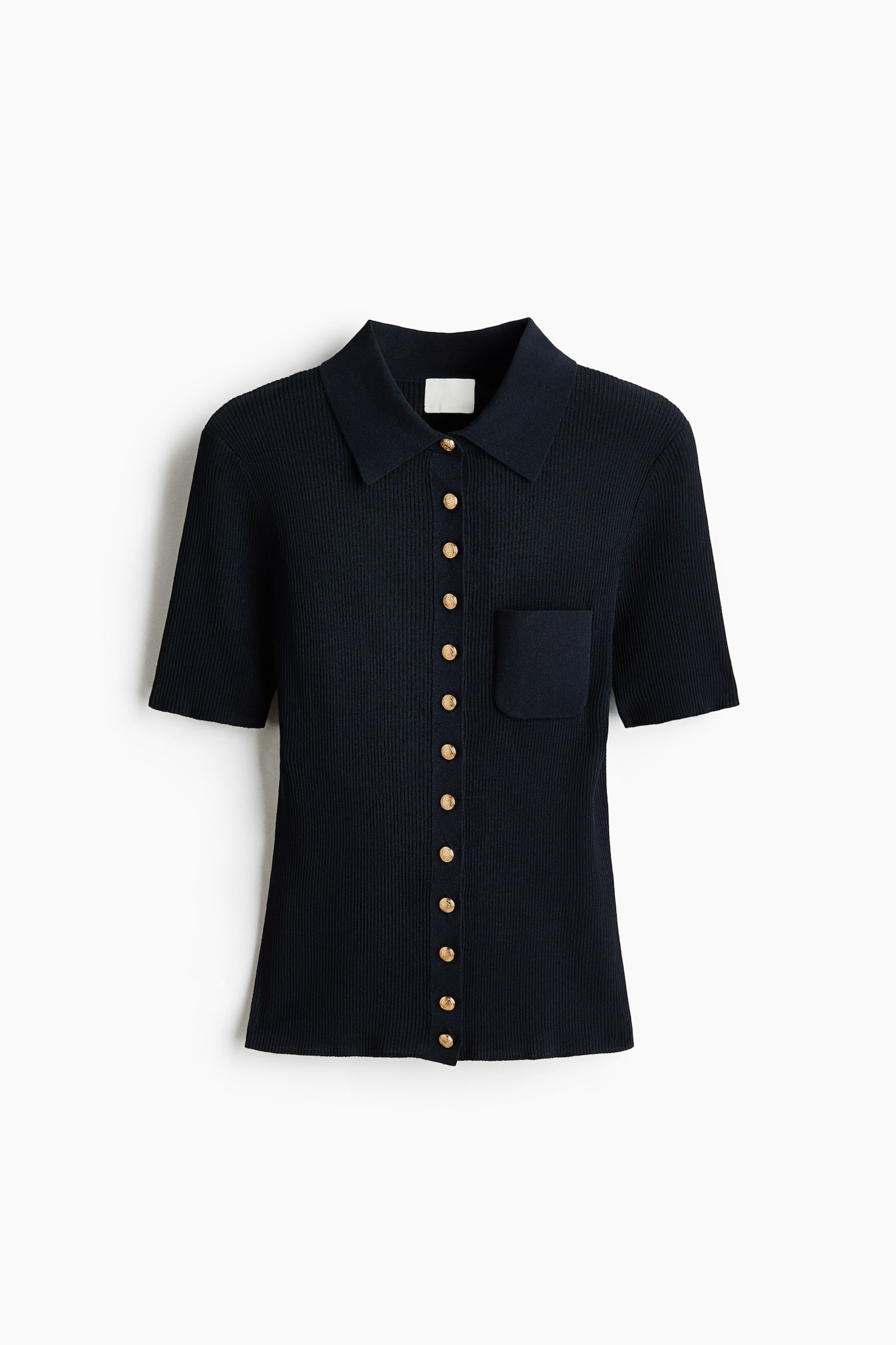 Женский кардиган H&M Short-Sleeved Rib-Knit, цвет: Тёмно-синий — фото 1