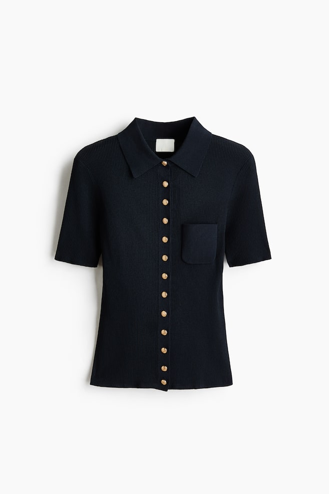 Short-Sleeved Rib-Knit Cardigan - Navy blue - 1
