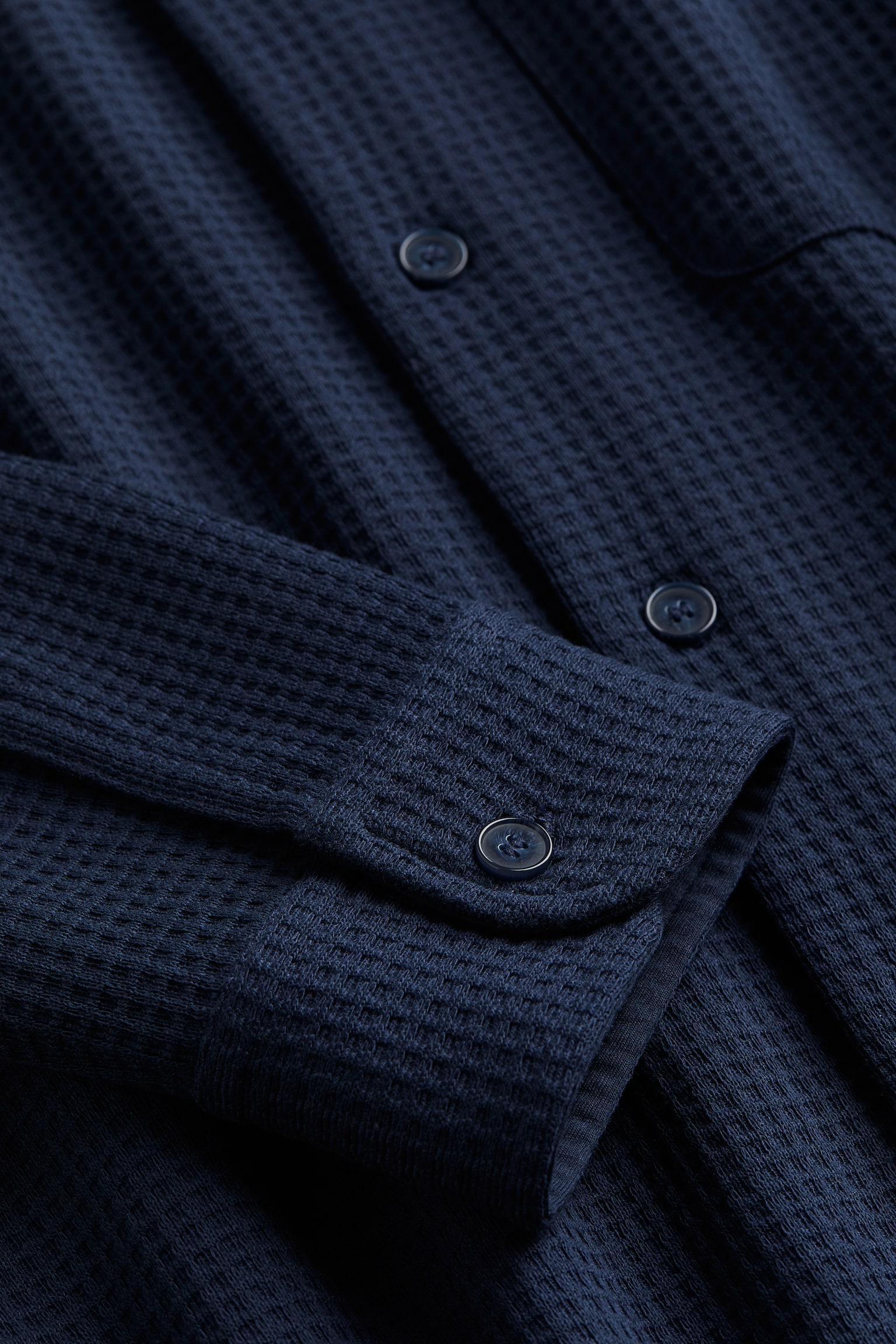 Regular Fit Waffled shirt - Navy blue/Cream - 5