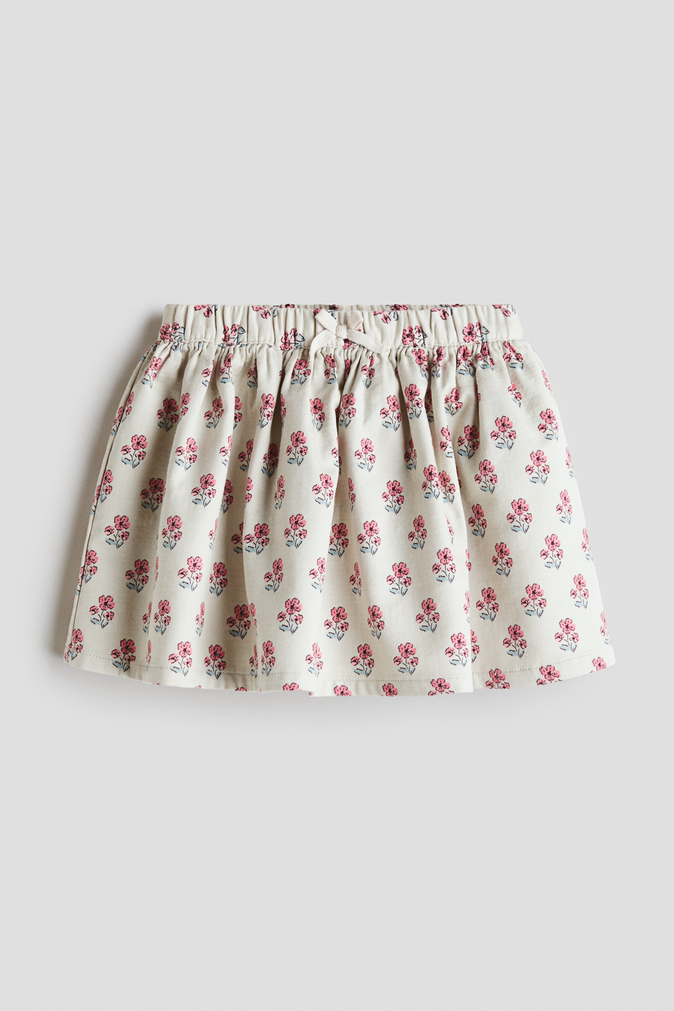 Flared Twill Skirt - Cream/floral