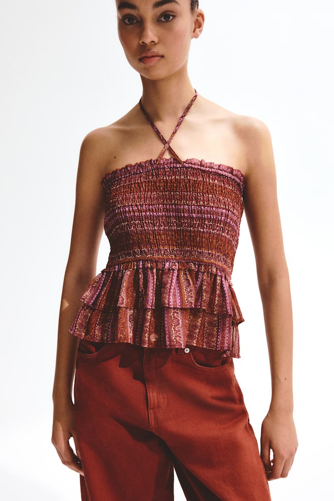 Smocked Bandeau Top - Orange/paisley/Dark red/Beige/paisley - 4